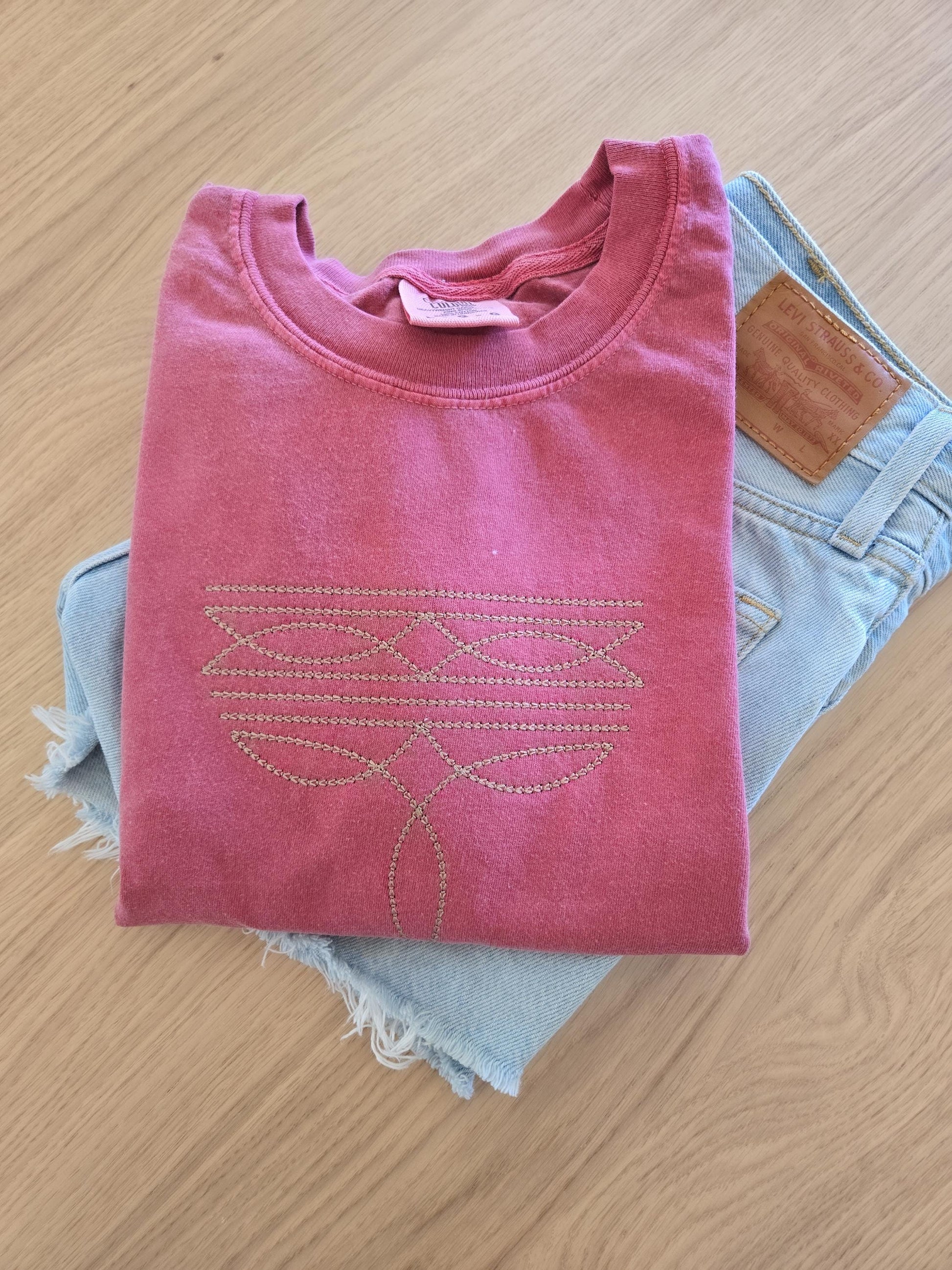 Boot Stitch T Shirt-Country Tee-Custom Comfort Colors T-Shirt-Custom Embroidered-Personalized-Mama-Grandma-Gift for her