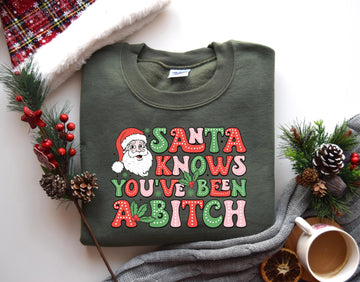 Funny Santa Shirt, Santa Knows You've Been Bitch Shirt, Sarcastic Christmas Shirt, Adult Humor Christmas Shirt, Holiday Sweater,Winter Shirt