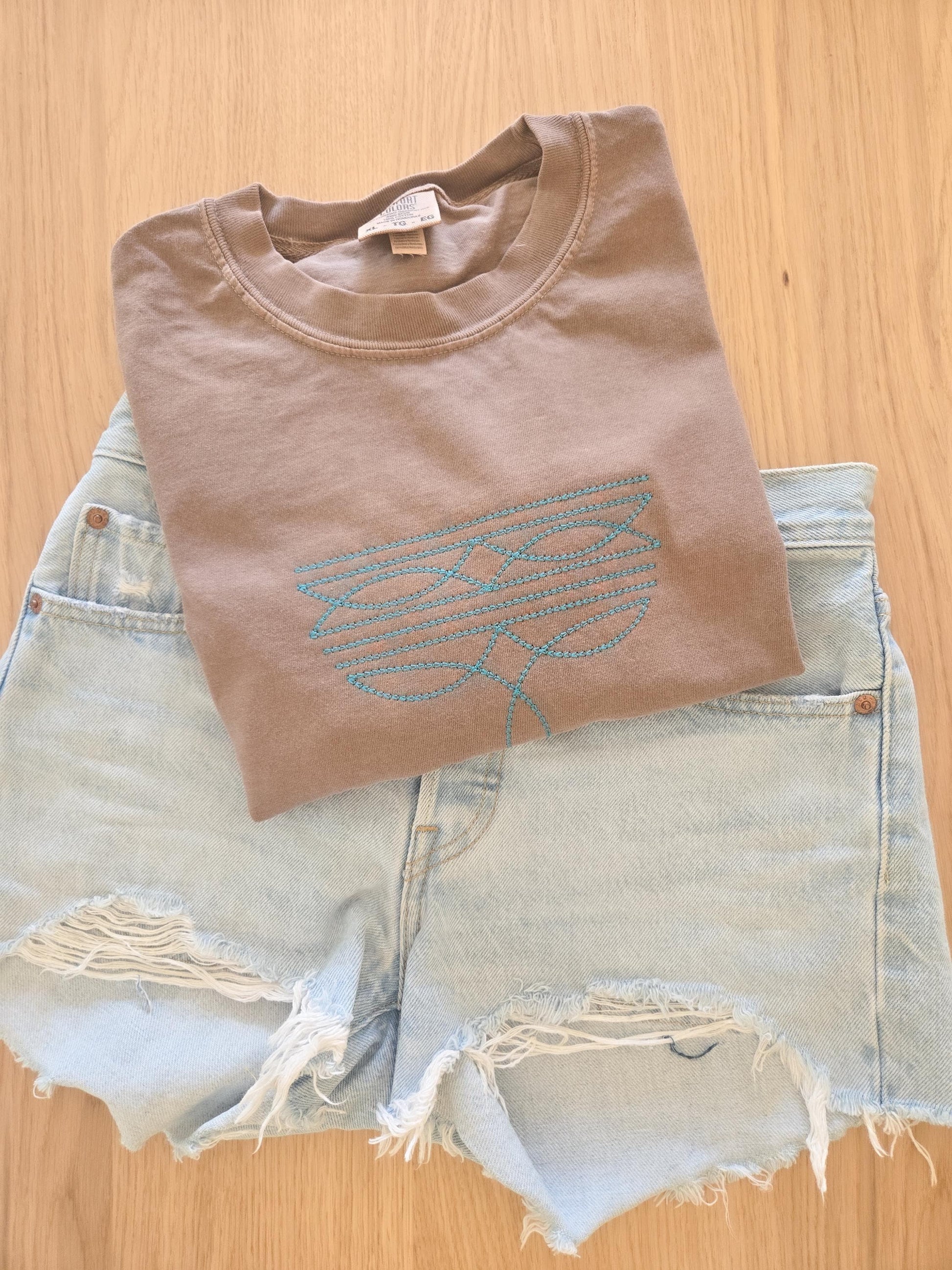 Boot Stitch T Shirt-Country Tee-Custom Comfort Colors T-Shirt-Custom Embroidered-Personalized-Mama-Grandma-Gift for her
