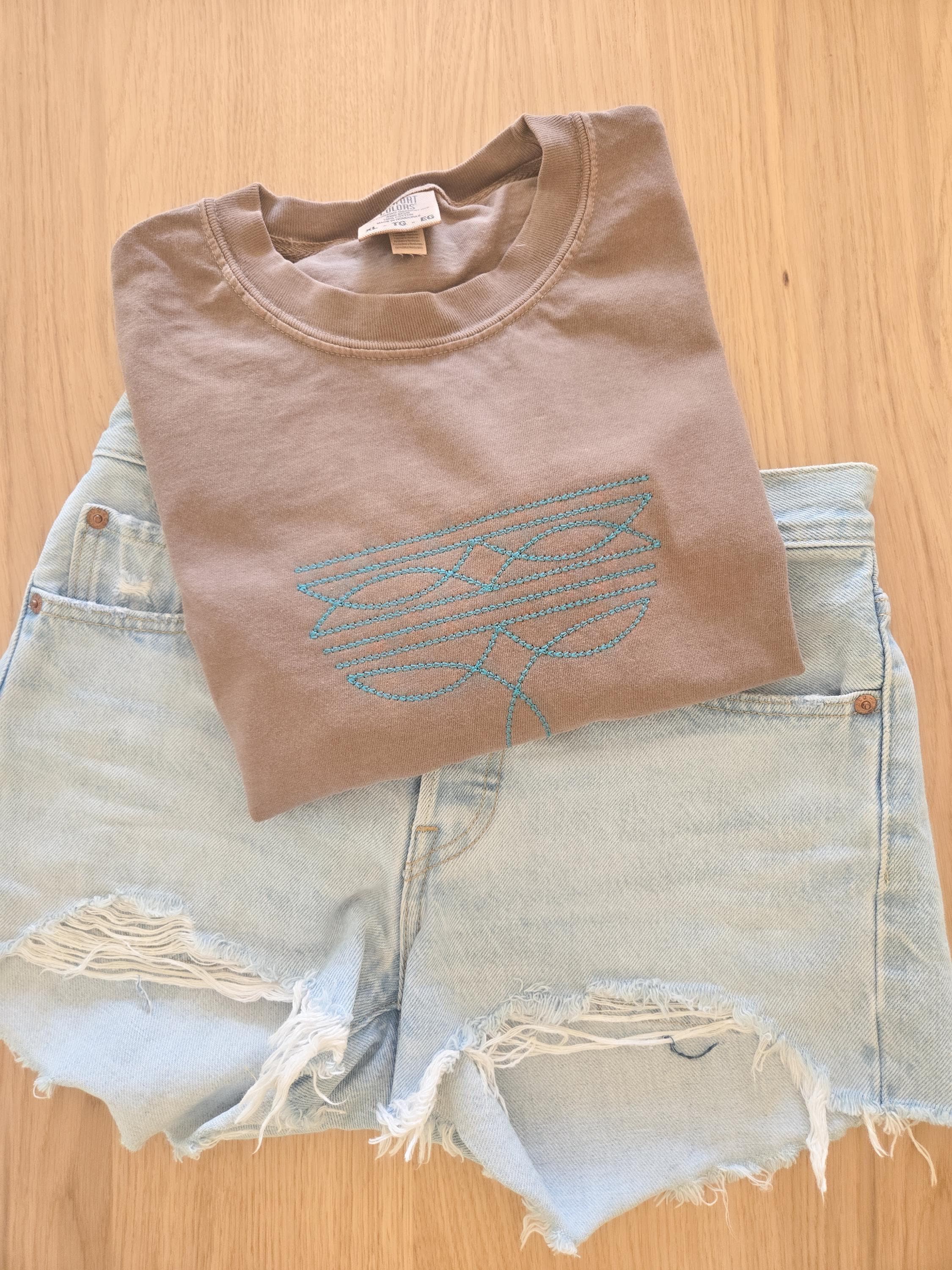 Boot Stitch T Shirt-Country Tee-Custom Comfort Colors T-Shirt-Custom Embroidered-Personalized-Mama-Grandma-Gift for her