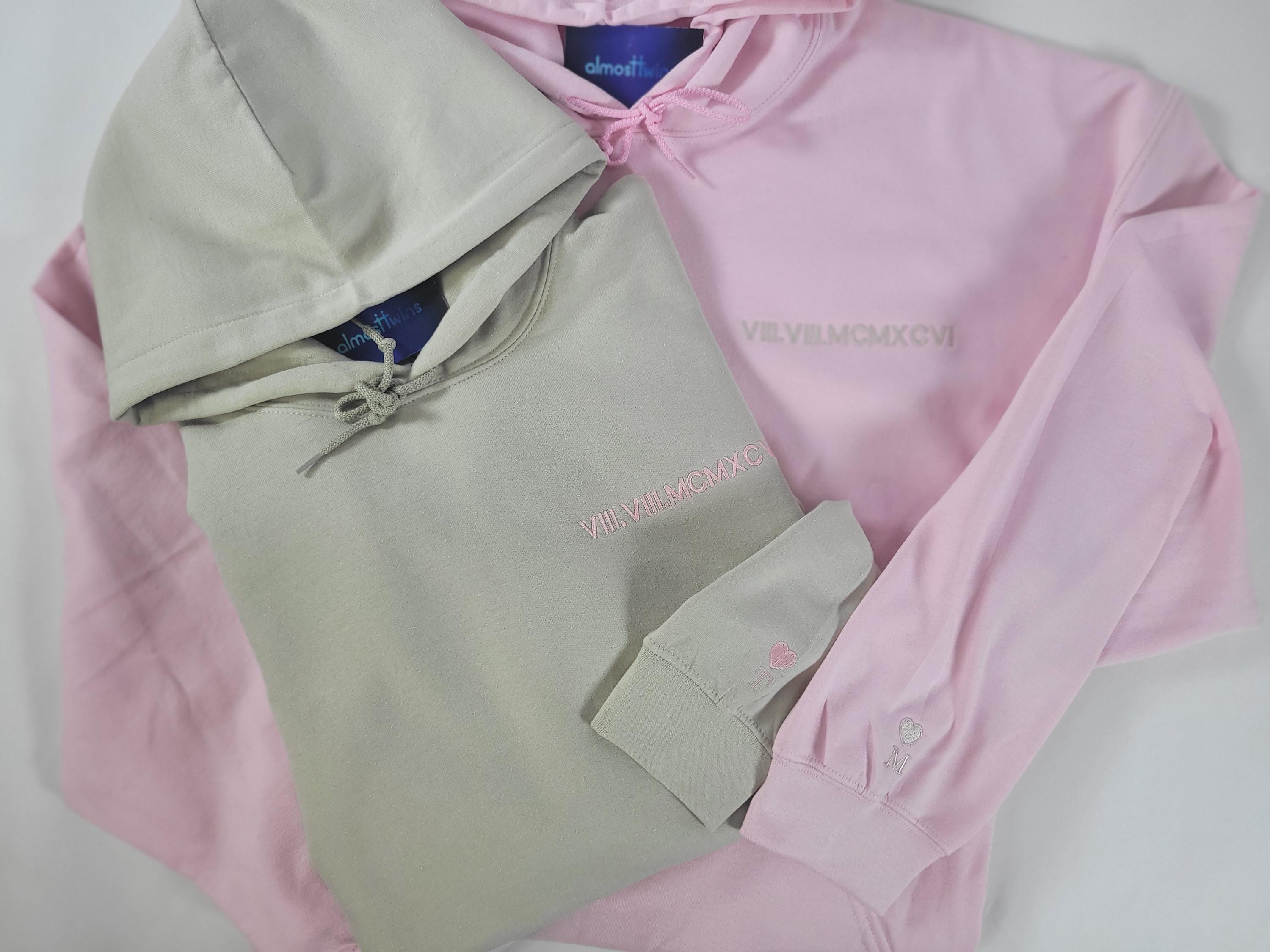 Personalized gift, Custom embroidered Roman numeral hoodie with Initial on Sleeve, Anniversaries gifts, Valentine's Day gift, Christmas gift