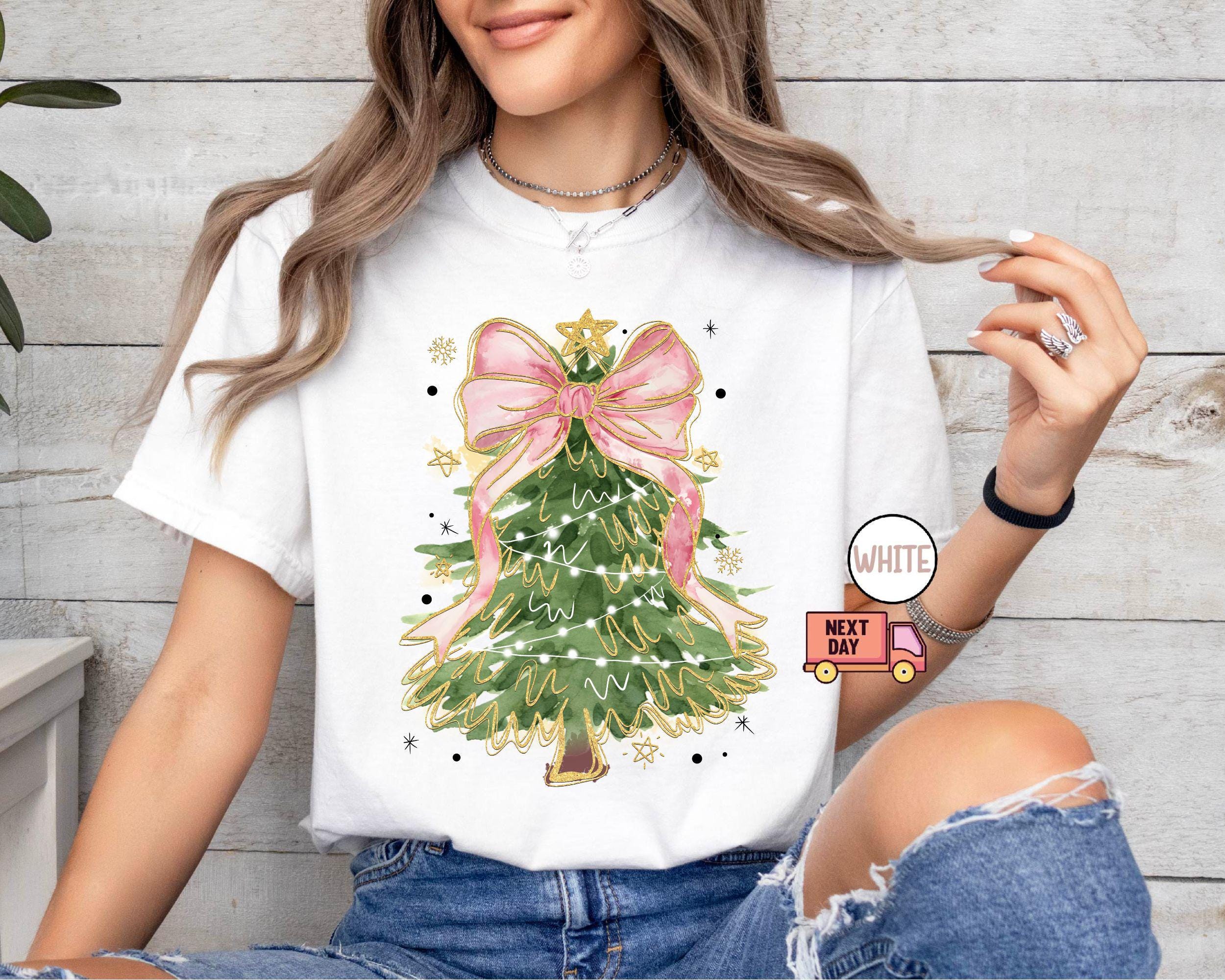 Comfort Colors® Christmas Tree Bow Shirt, Christmas Sweatshirt for Women, Christmas Tree Tshirt, Christmas Coquette Mom Gift,Christmas Shirt
