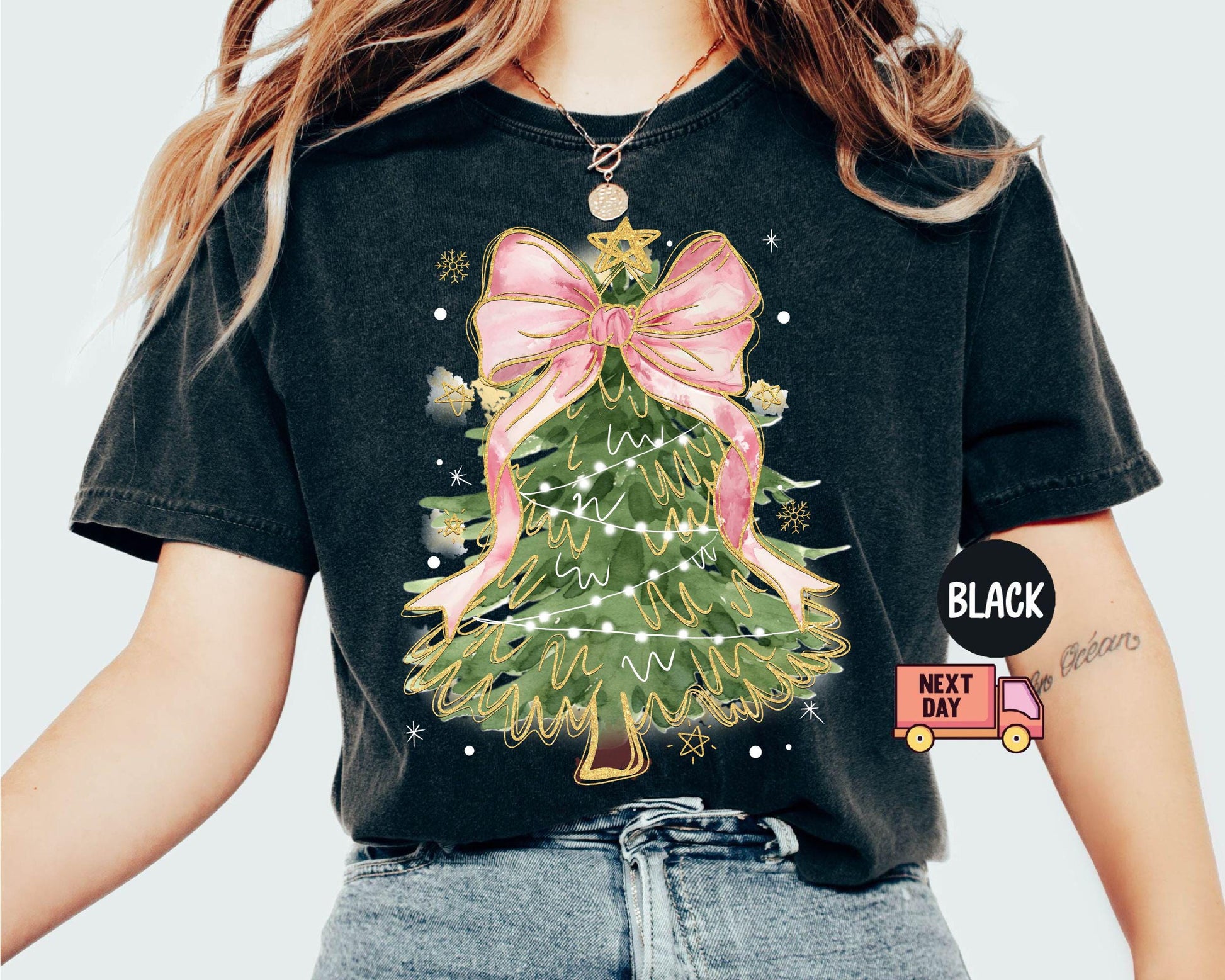 Comfort Colors® Christmas Tree Bow Shirt, Christmas Sweatshirt for Women, Christmas Tree Tshirt, Christmas Coquette Mom Gift,Christmas Shirt