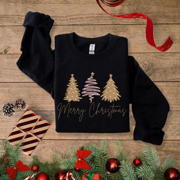 Merry Christmas Embroidered Shirt, Tis The Season Christmas Sweatshirt, Embroidered Christmas Trees, Believe Christmas, Merry And Bright Tee