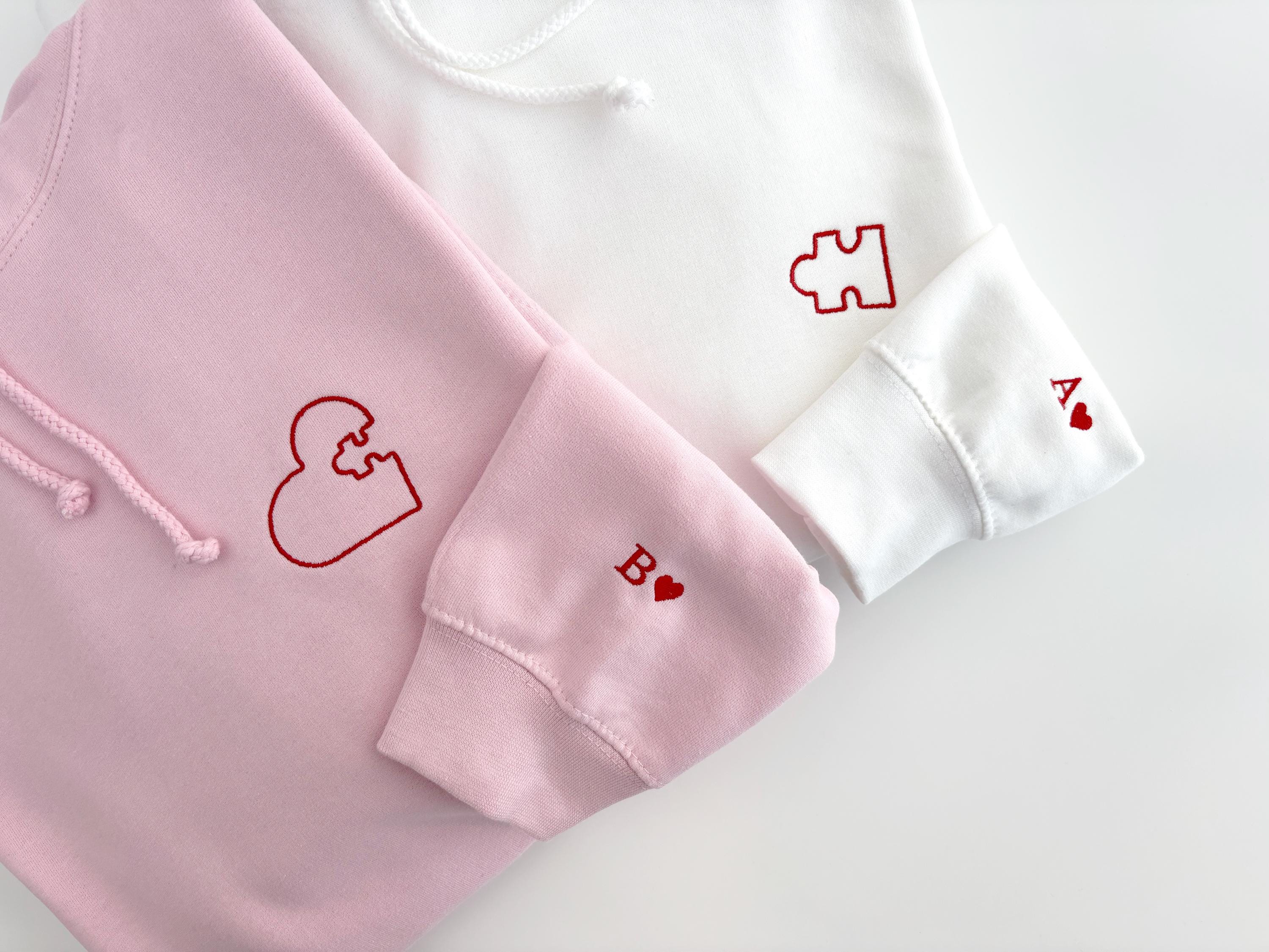 Personalized couples puzzle shirt, Custom initial heart Sweatshirt, matching couples Anniversary Outfit, Couple hoodie, Valentines Day Gift