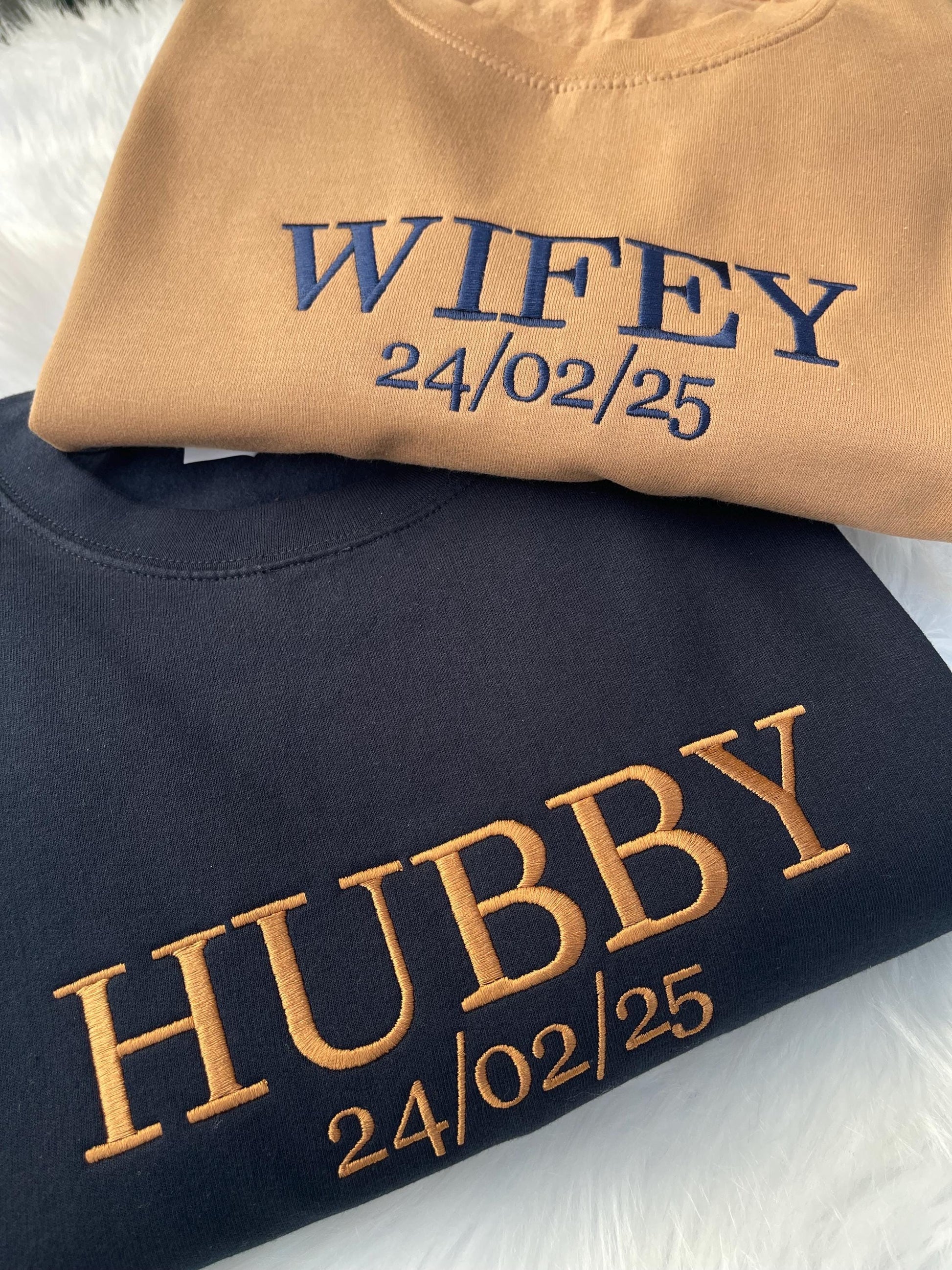 Custom Wifey and Hubby Embroidered Valentine Sweatshirt Matching Couples Jumper Mrs and Mrs Girlfriend Gift Unisex Wedding Gift Crewneck