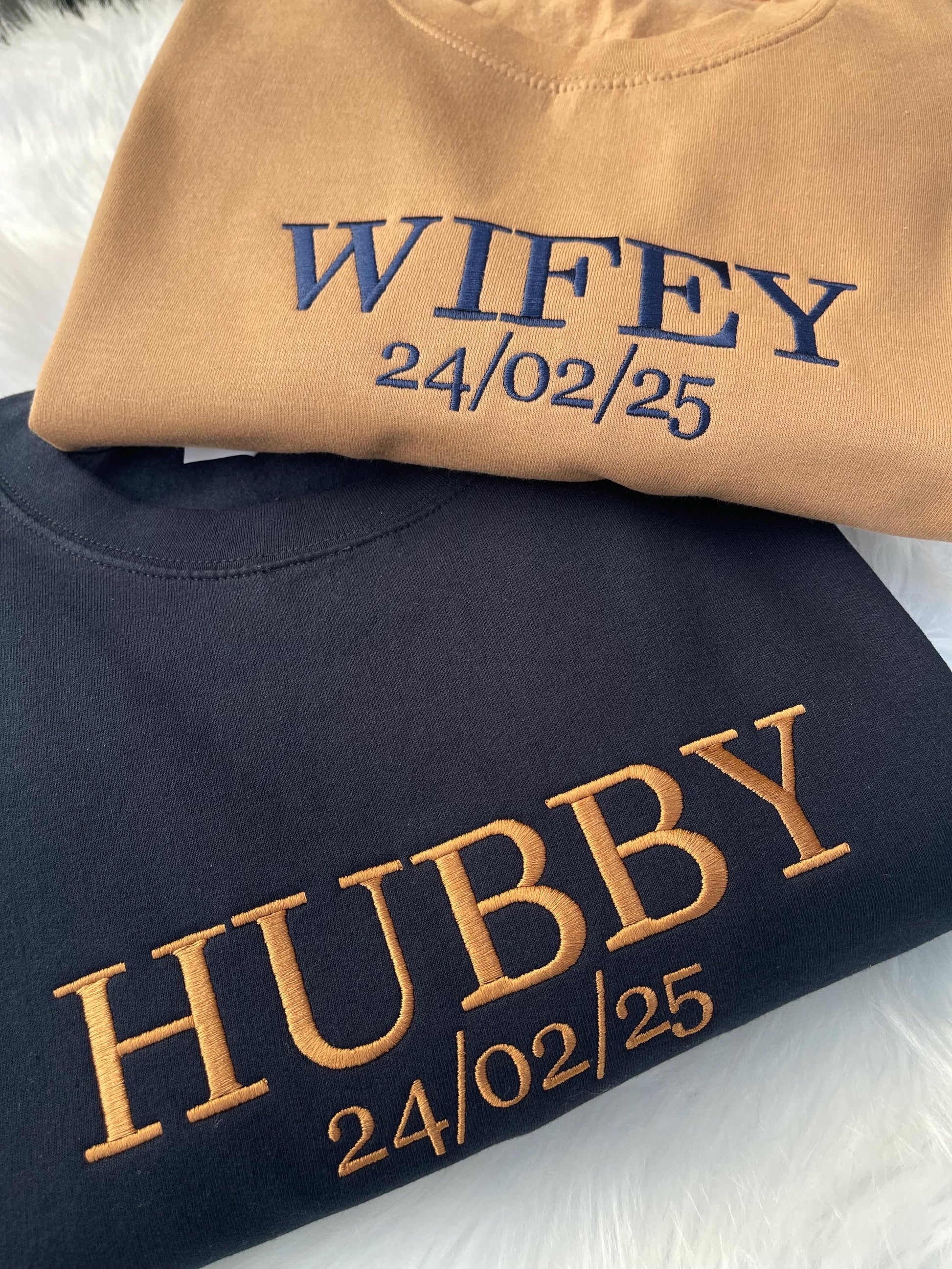 Custom Wifey and Hubby Embroidered Sweatshirt Hoodie Matching Valentine Wedding Gifts