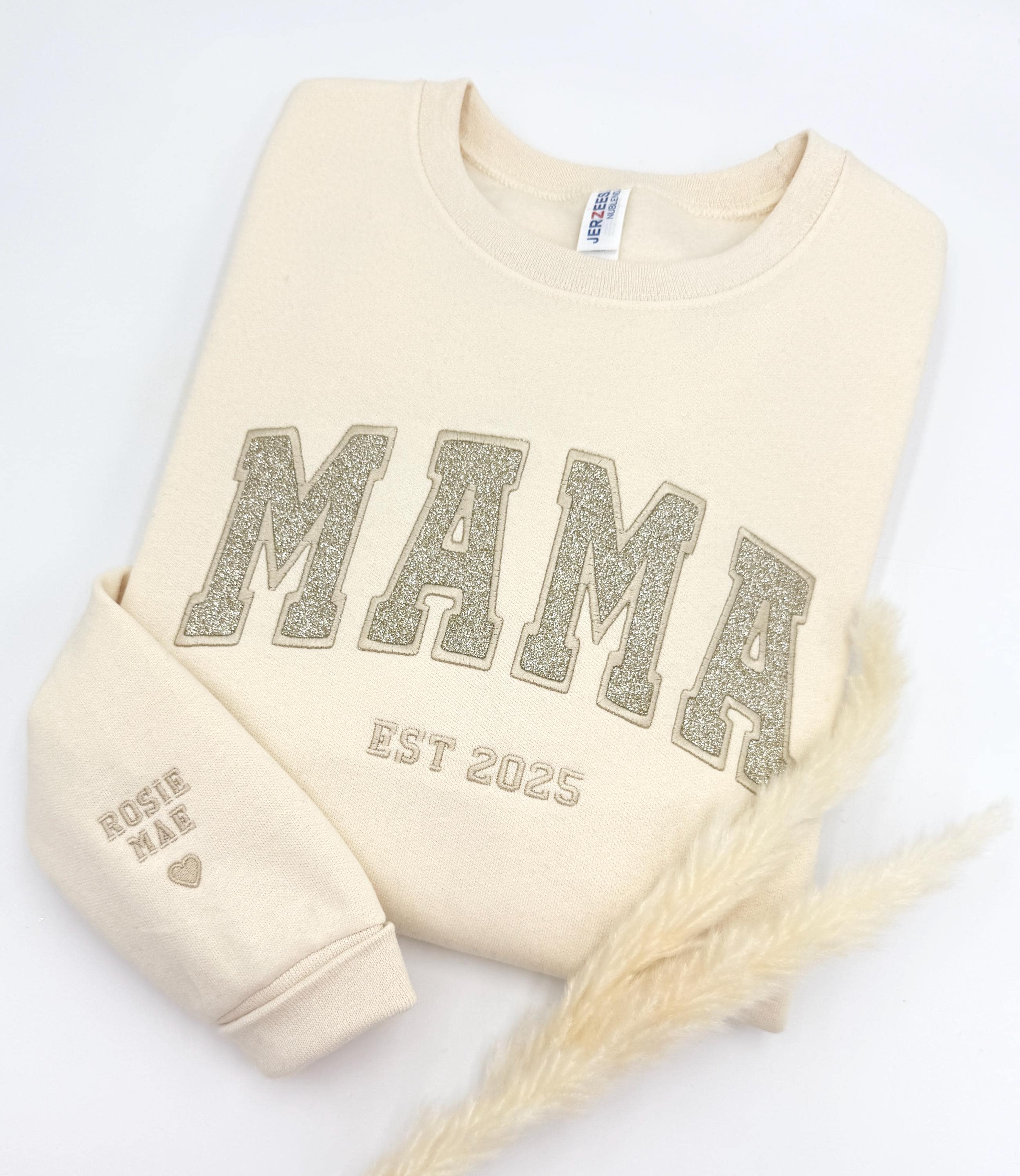 Custom Glitter Embroidered Mama Sweatshirt: Personalized Kids' Names