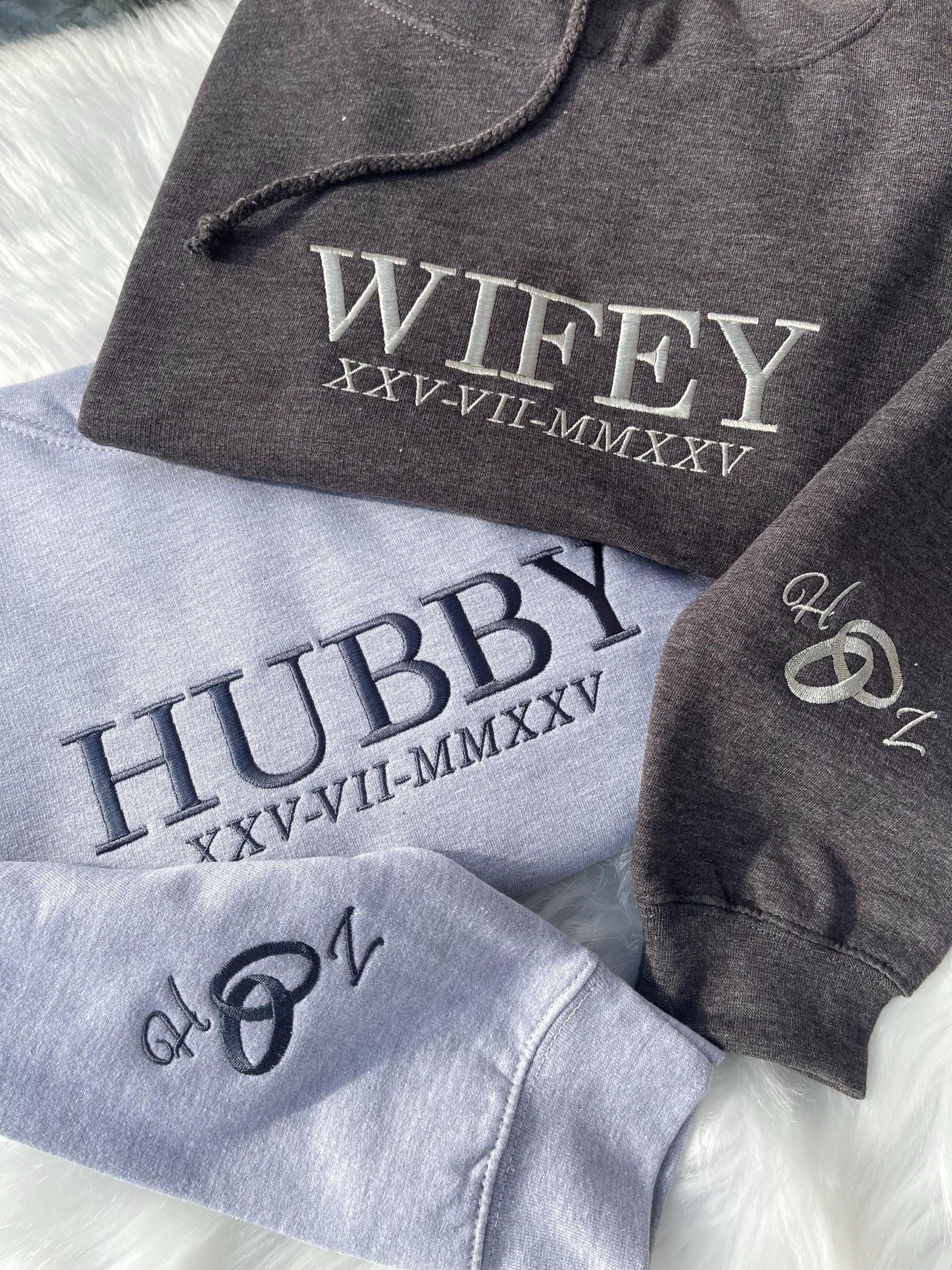 Custom Wifey and Hubby Embroidered Valentine Sweatshirt Matching Couples Jumper Mrs and Mrs Girlfriend Gift Unisex Wedding Gift Crewneck