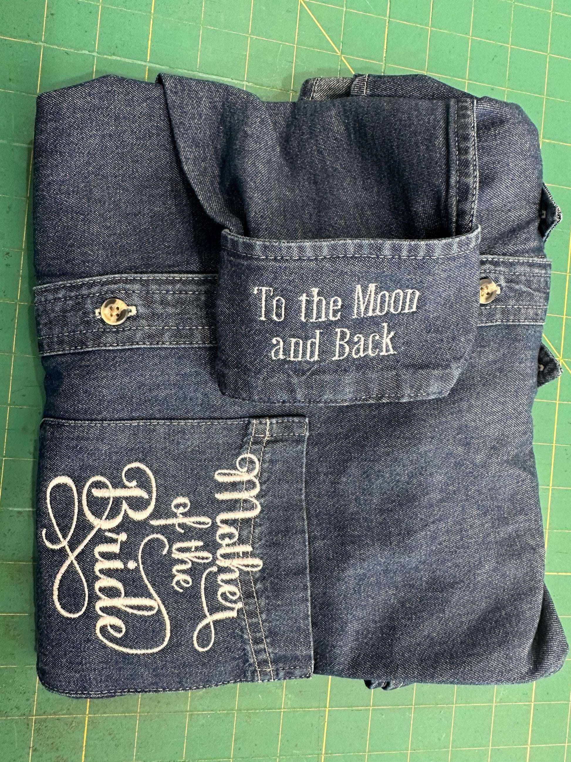 Wedding Party Shirts | Embroidered Pocket + Optional Cuff l Denim Shirts | Mother of the Bride - Bridesmaids | Button Down Shirt