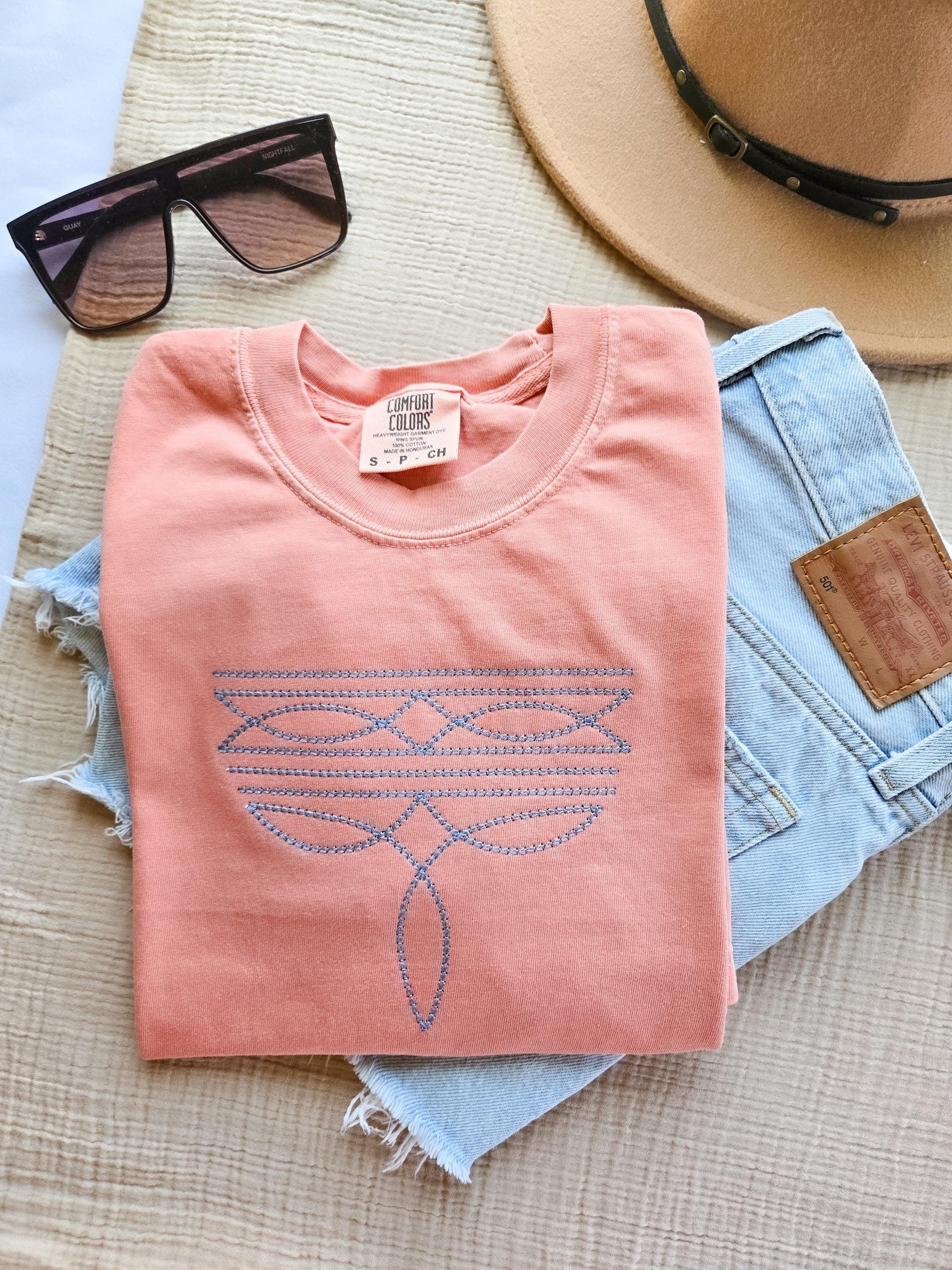 Boot Stitch T Shirt-Country Tee-Custom Comfort Colors T-Shirt-Custom Embroidered-Personalized-Mama-Grandma-Gift for her