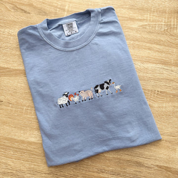 Embroidered Farm Animals Comfort Colors Tee, Custom Embroidered Ultra Soft Tee, Cute Every Day TShirt, Farm Animals Tee