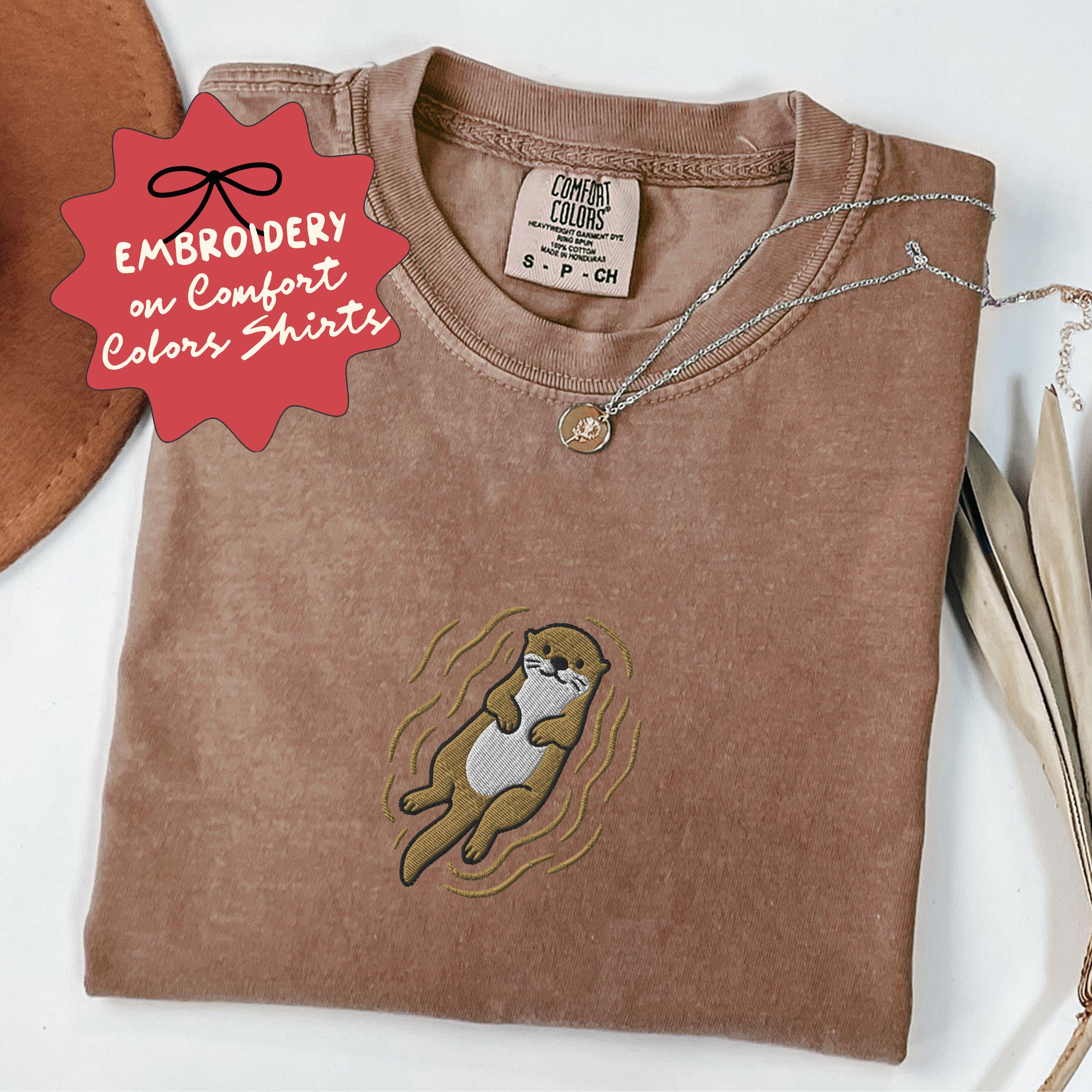 Embroidered Otter Shirt, Comfort Colors Otter Tshirt, Animal Lover Tee - F-63-Center