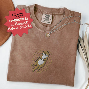Embroidered Otter Shirt, Comfort Colors Otter Tshirt, Animal Lover Tee - F-63-Center