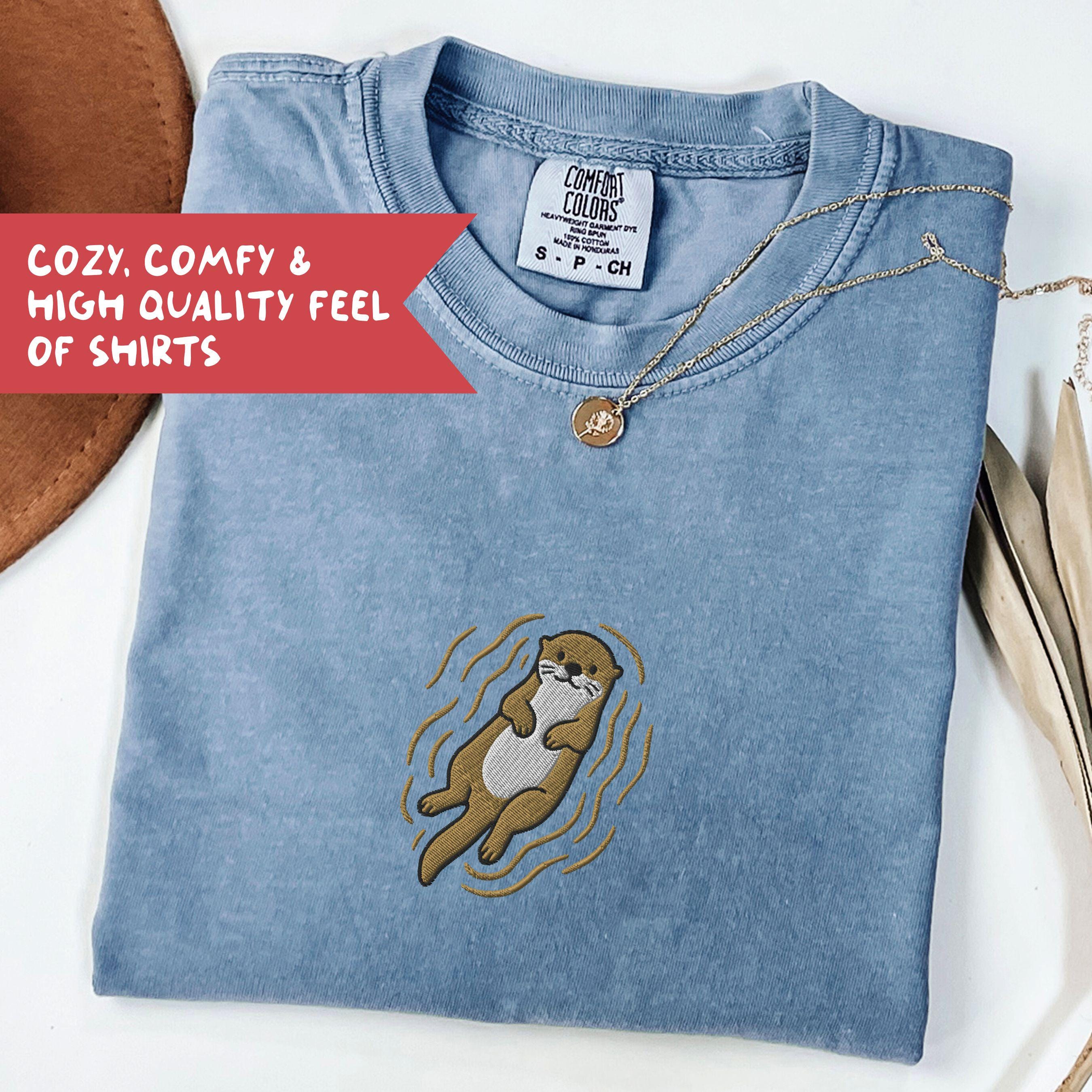 Embroidered Otter Shirt, Comfort Colors Otter Tshirt, Animal Lover Tee - F-63-Center