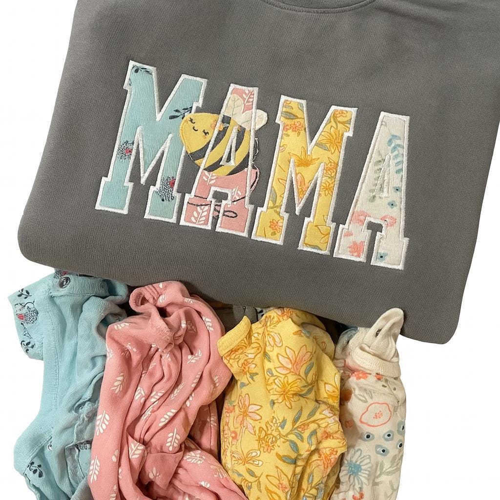 Personalized Embroidered Keepsake Mama Sweatshirt: Custom Baby Clothes Appliqué