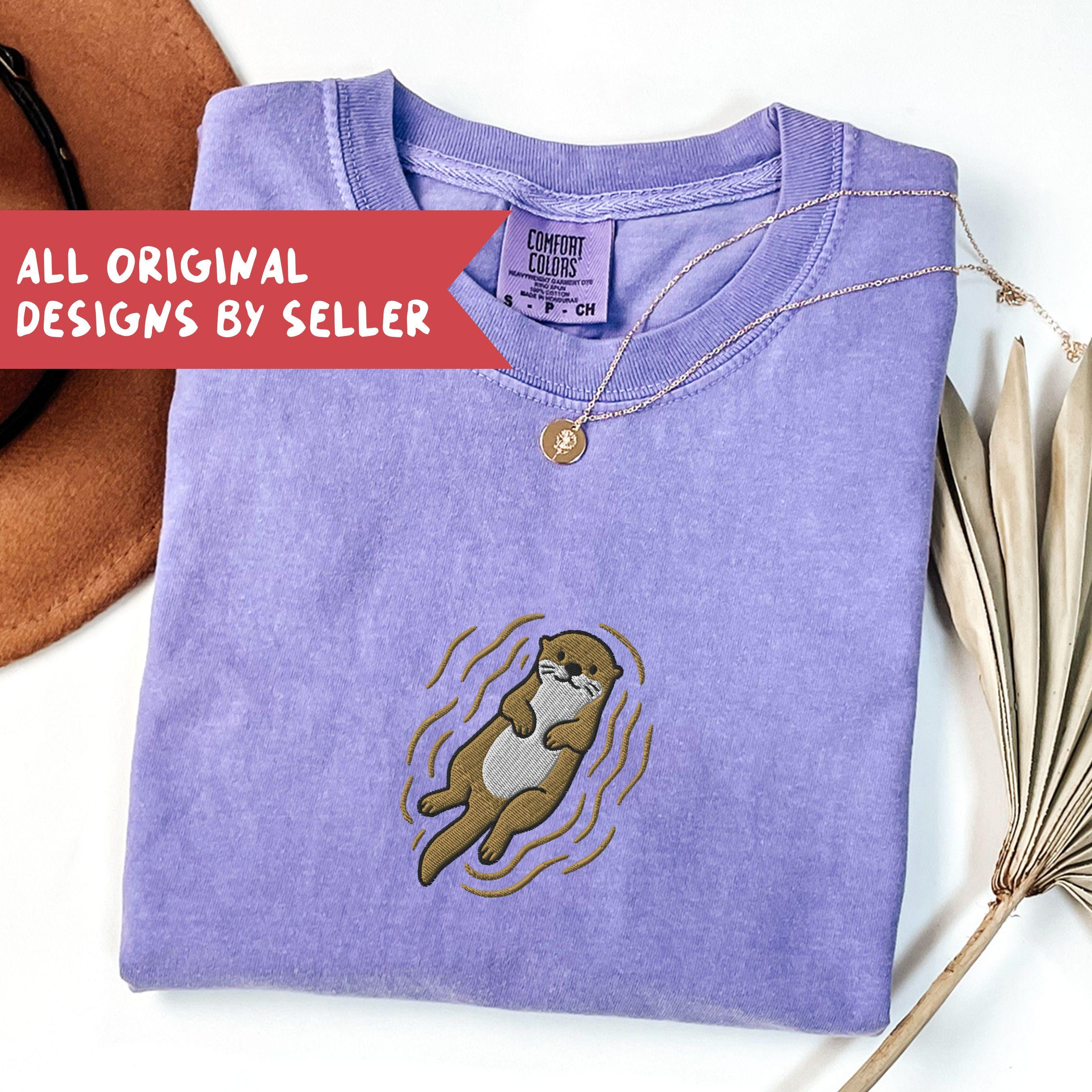 Embroidered Otter Shirt, Comfort Colors Otter Tshirt, Animal Lover Tee - F-63-Center