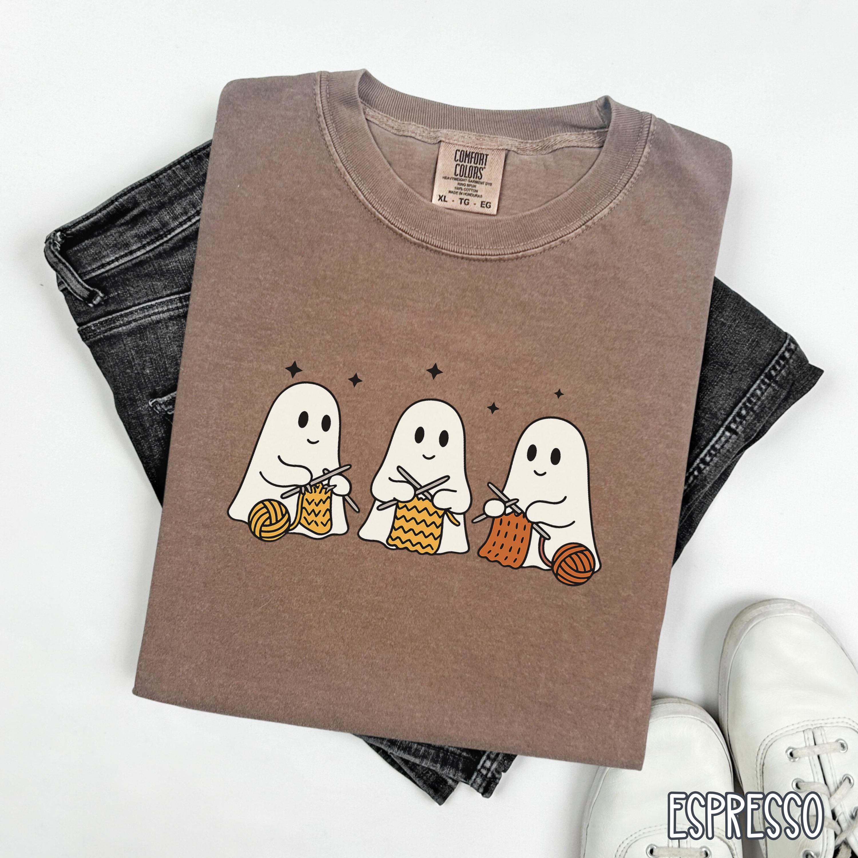 Ghost Knitting Lover Shirt, Funny Halloween Gift for Knitter, Yarn Addict Fall Tshirt, Comfort Colors Knitting Enthusiast Tshirt, Craft Mom