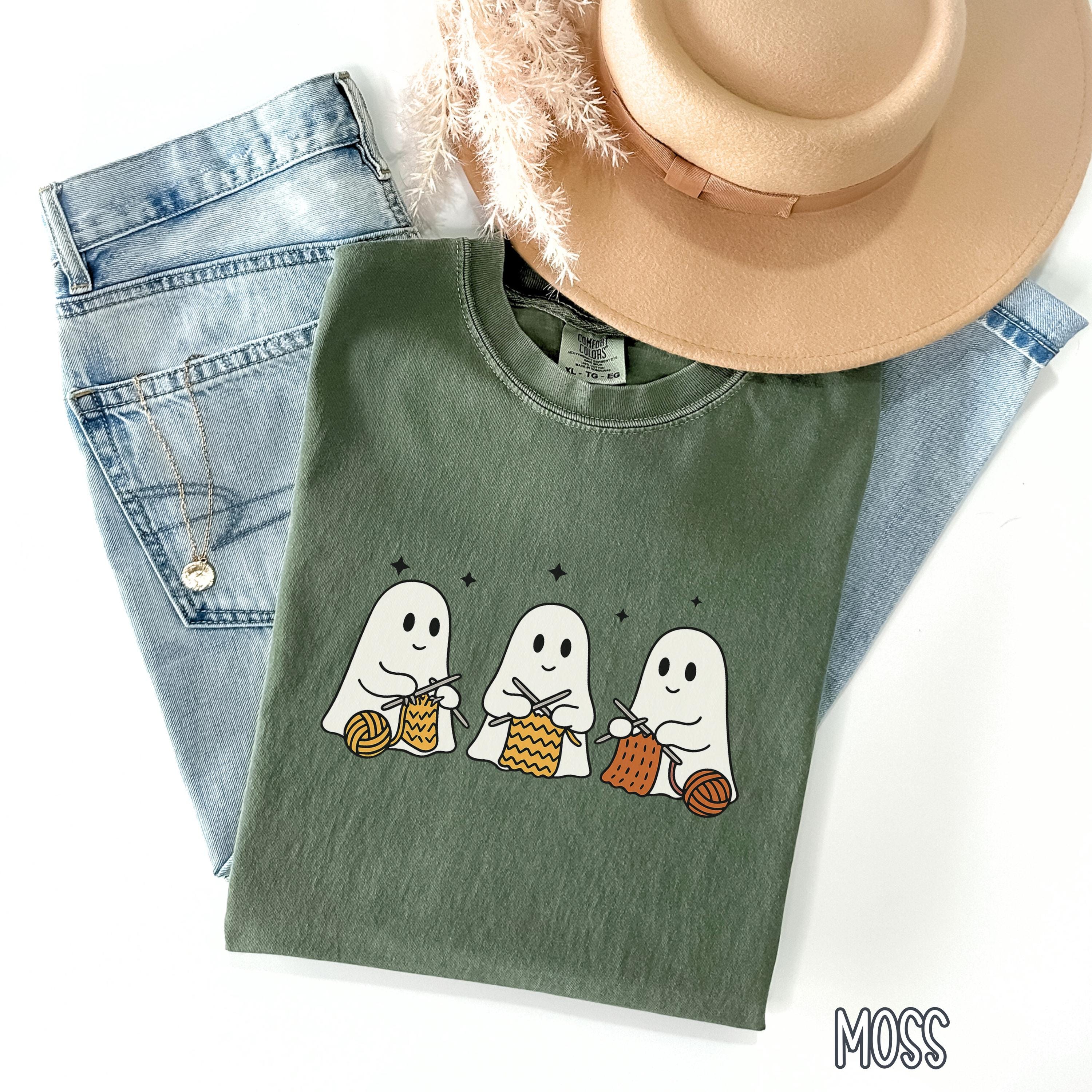 Ghost Knitting Lover Shirt, Funny Halloween Gift for Knitter, Yarn Addict Fall Tshirt, Comfort Colors Knitting Enthusiast Tshirt, Craft Mom