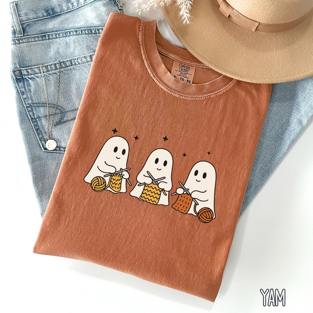 Ghost Knitting Lover Shirt, Funny Halloween Gift for Knitter, Yarn Addict Fall Tshirt, Comfort Colors Knitting Enthusiast Tshirt, Craft Mom