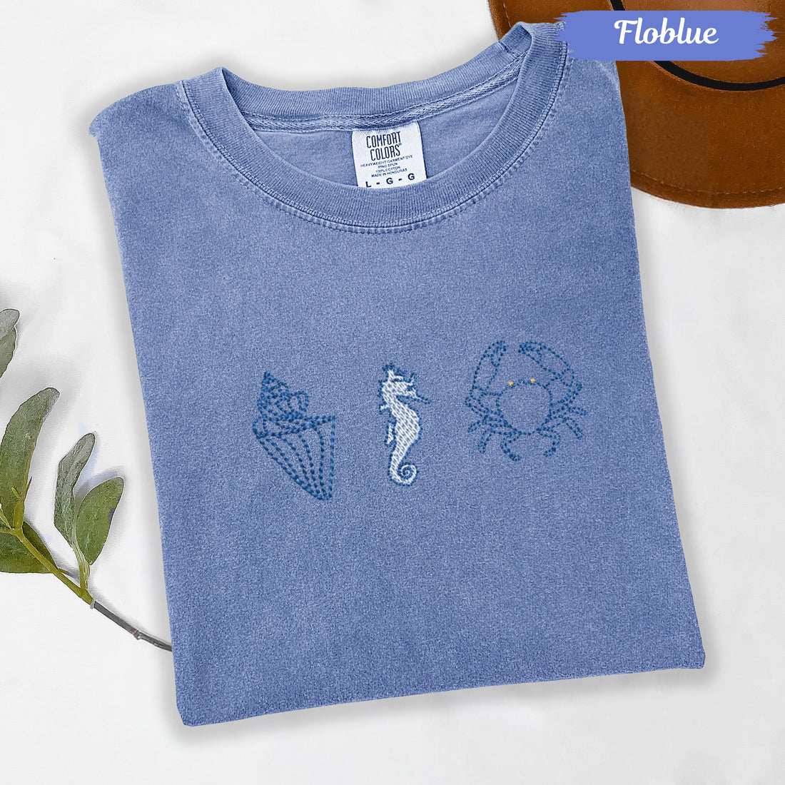 Coastal Embroidered Comfort Colors Tee – Minimal Beach Shirt, Aesthetic Summer Vibes, Trendy Custom Vacation Gift Tee