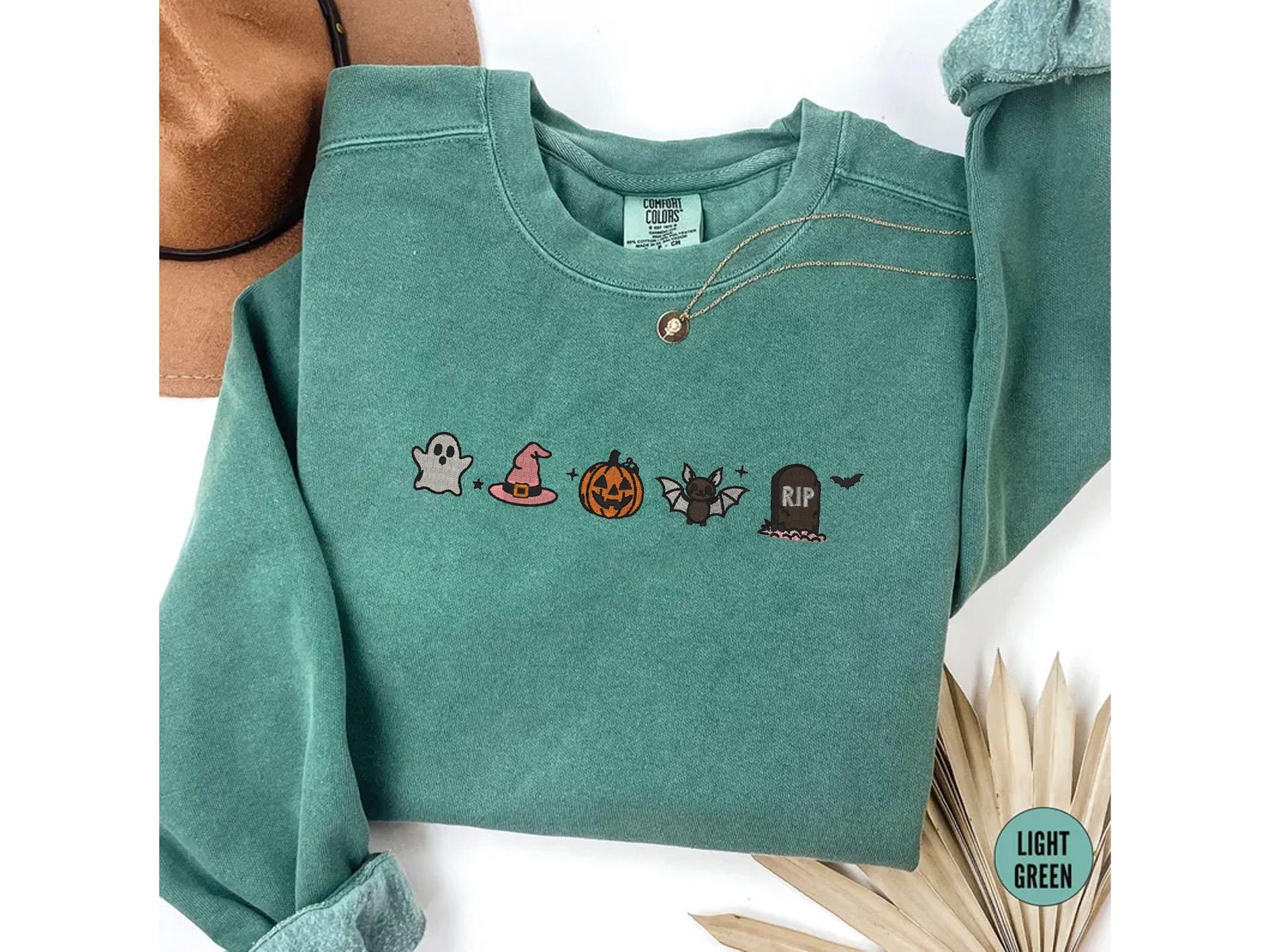 Cute Halloween Embroidery Comfort Colors® Shirt, Minimalist Halloween Embroidery Shirt, Spooky Season Embroidery Tee