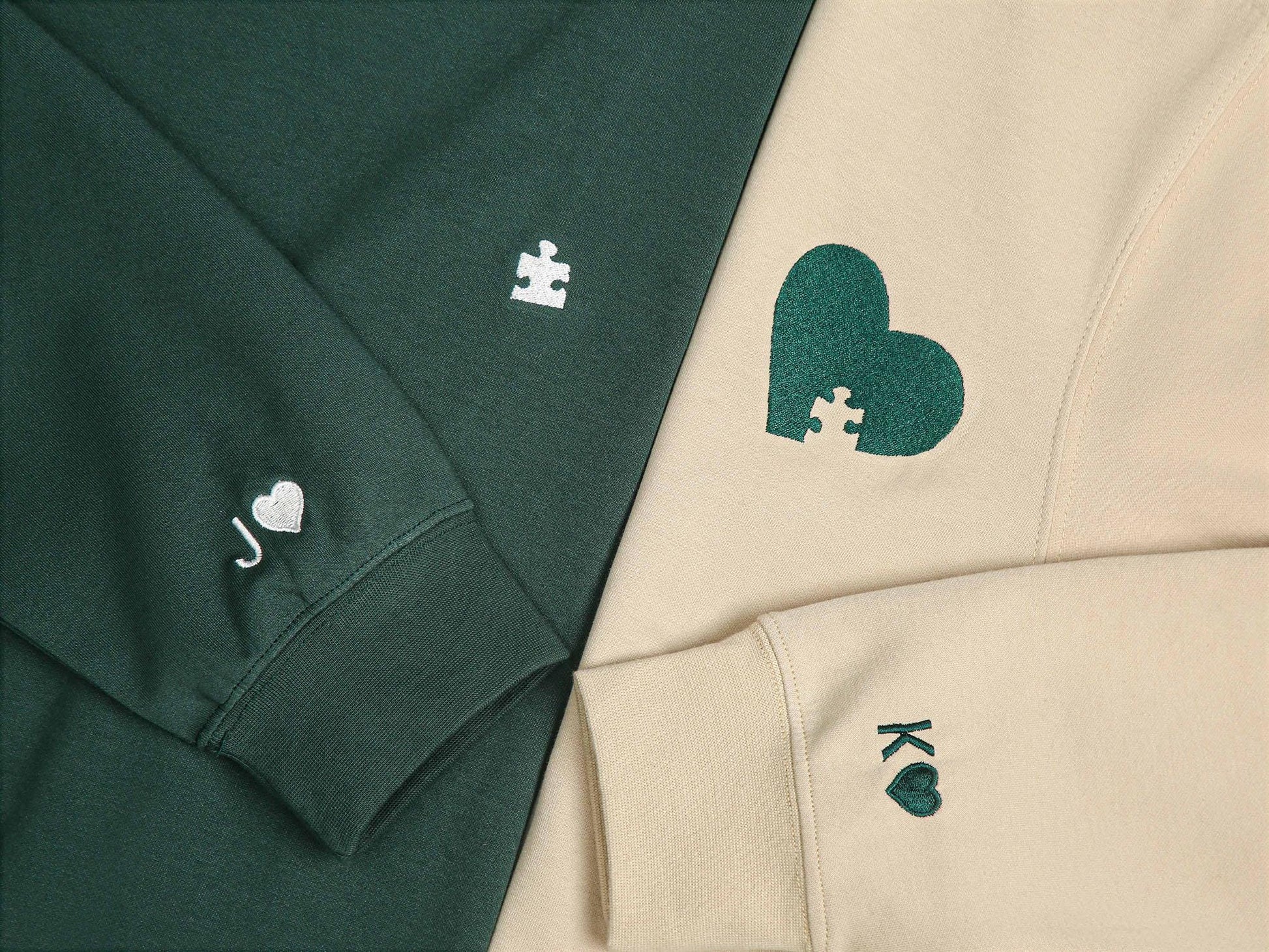 Custom Embroidered Couple Sweatshirt, Initial With Heart On Sleeve, Anniversary Gift