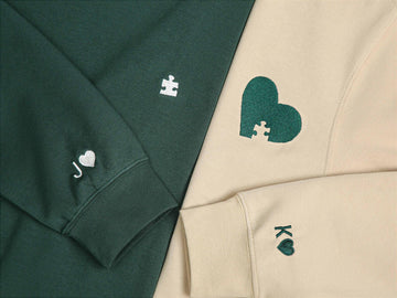 Custom Embroidered Couple Sweatshirt, Initial With Heart On Sleeve, Anniversary Gift