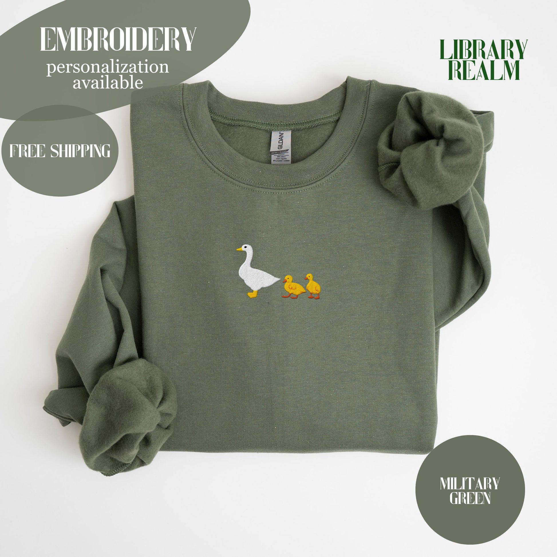 Custom Embroidered Goose Sweatshirt, Custom Names Mama Of Two Crewneck Sweatshirt, Silly Goose Twin Mama, Kids Names On The Sleeve