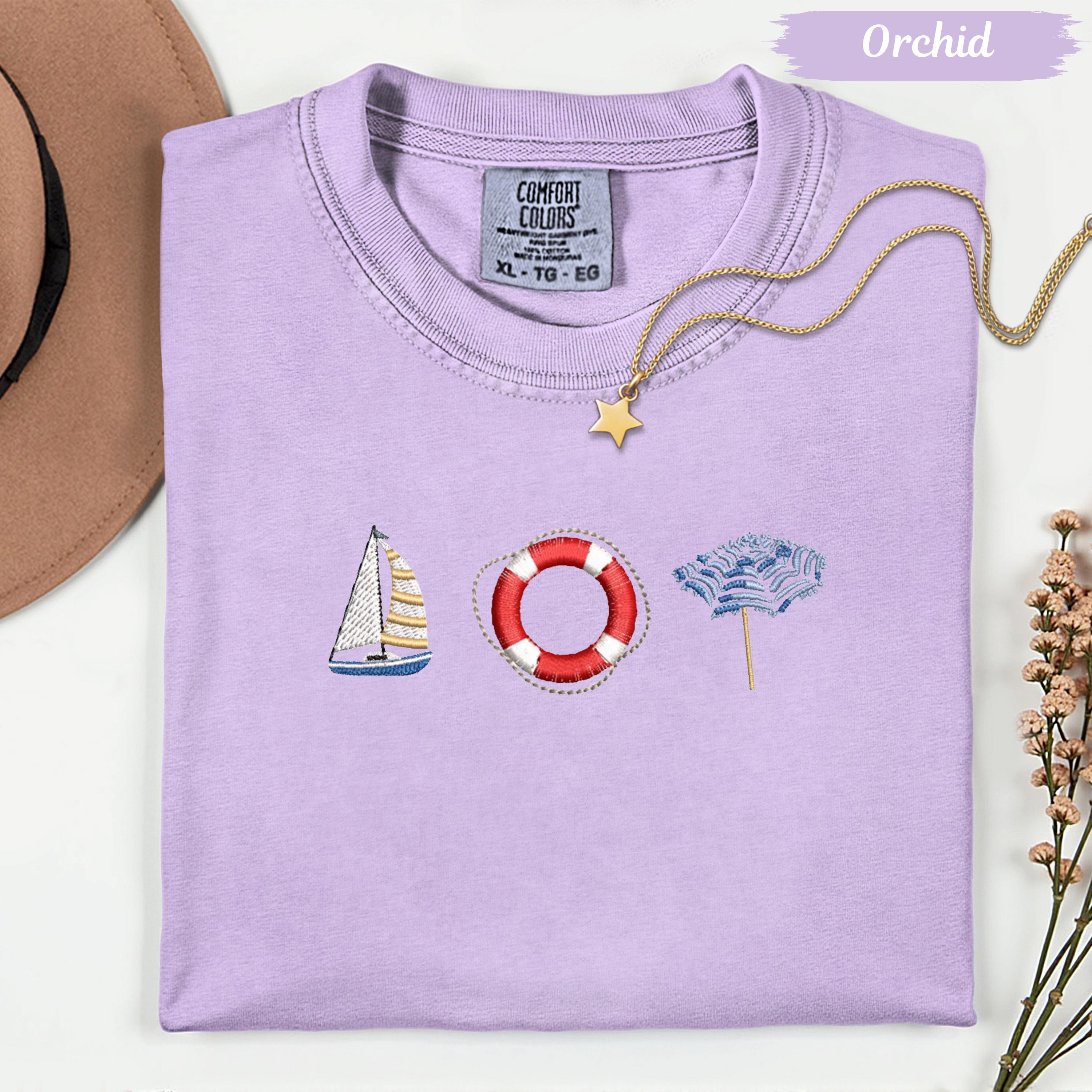 Coastal Embroidered Comfort Colors Tee – Minimal Beach Shirt, Aesthetic Summer Vibes, Trendy Custom Vacation Gift Tee