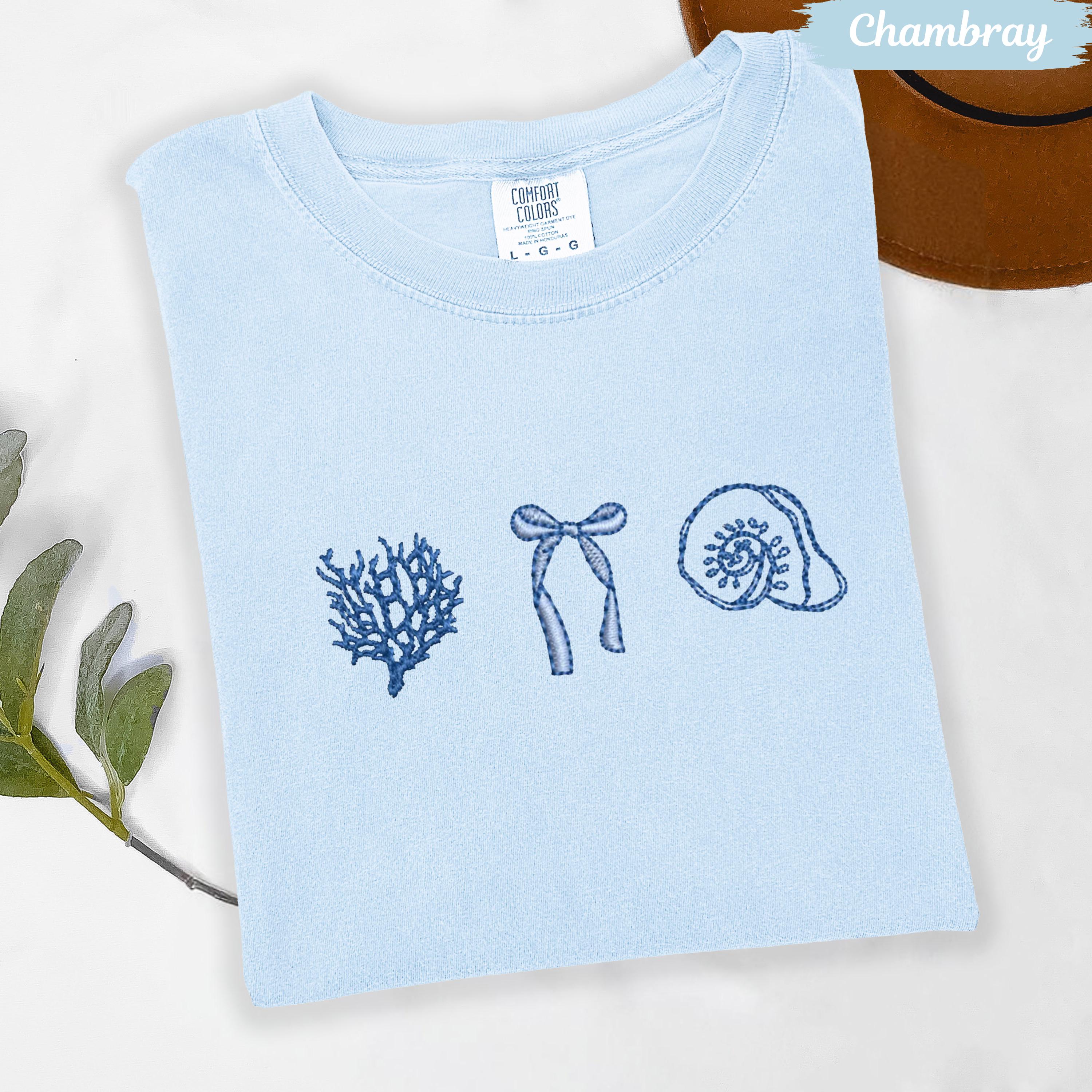 Coastal Embroidered Comfort Colors Tee – Minimal Beach Shirt, Aesthetic Summer Vibes, Trendy Custom Vacation Gift Tee