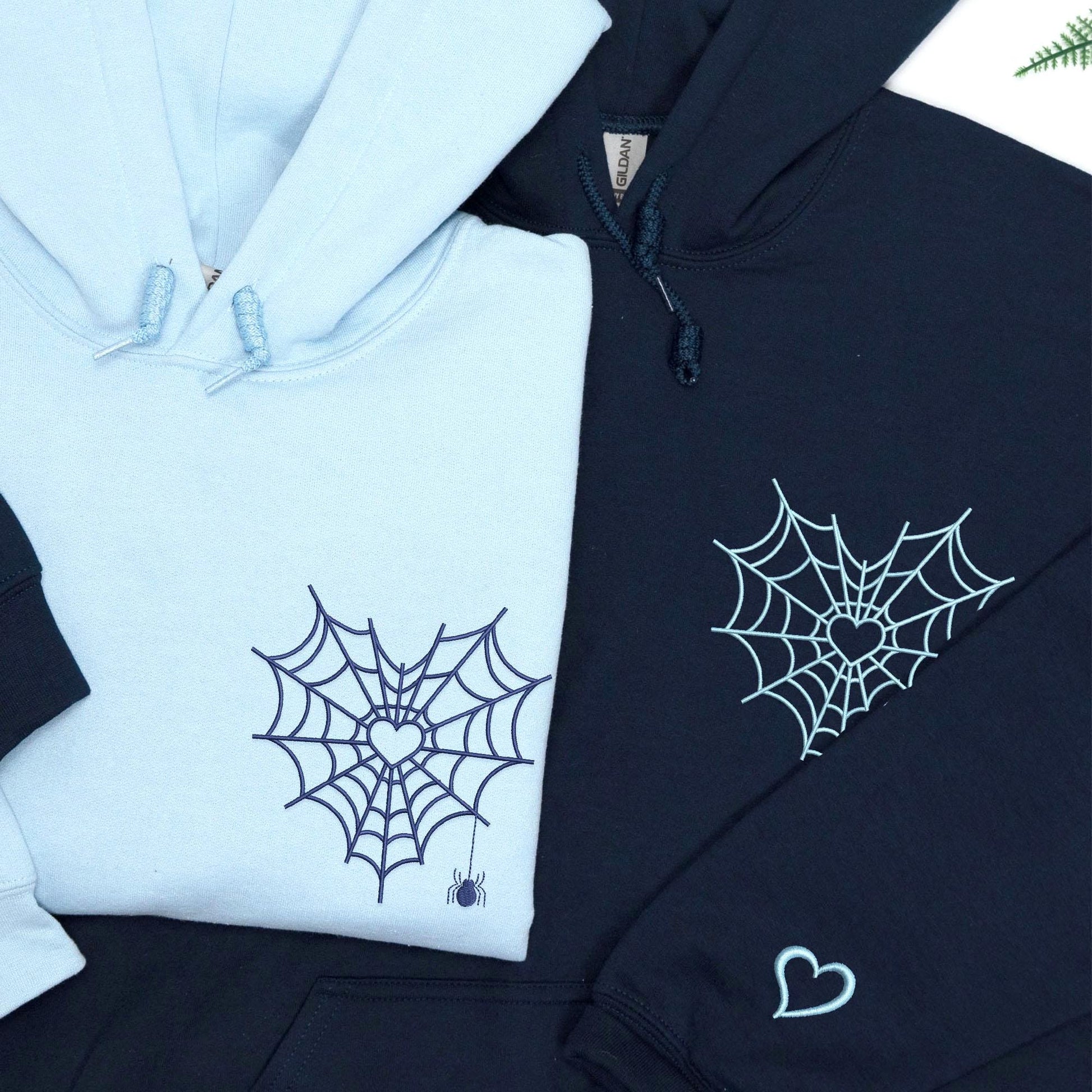 Embroidered Spider Web Heart Couple Hoodie - Halloween Valentine's Day Matching Sweatshirts
