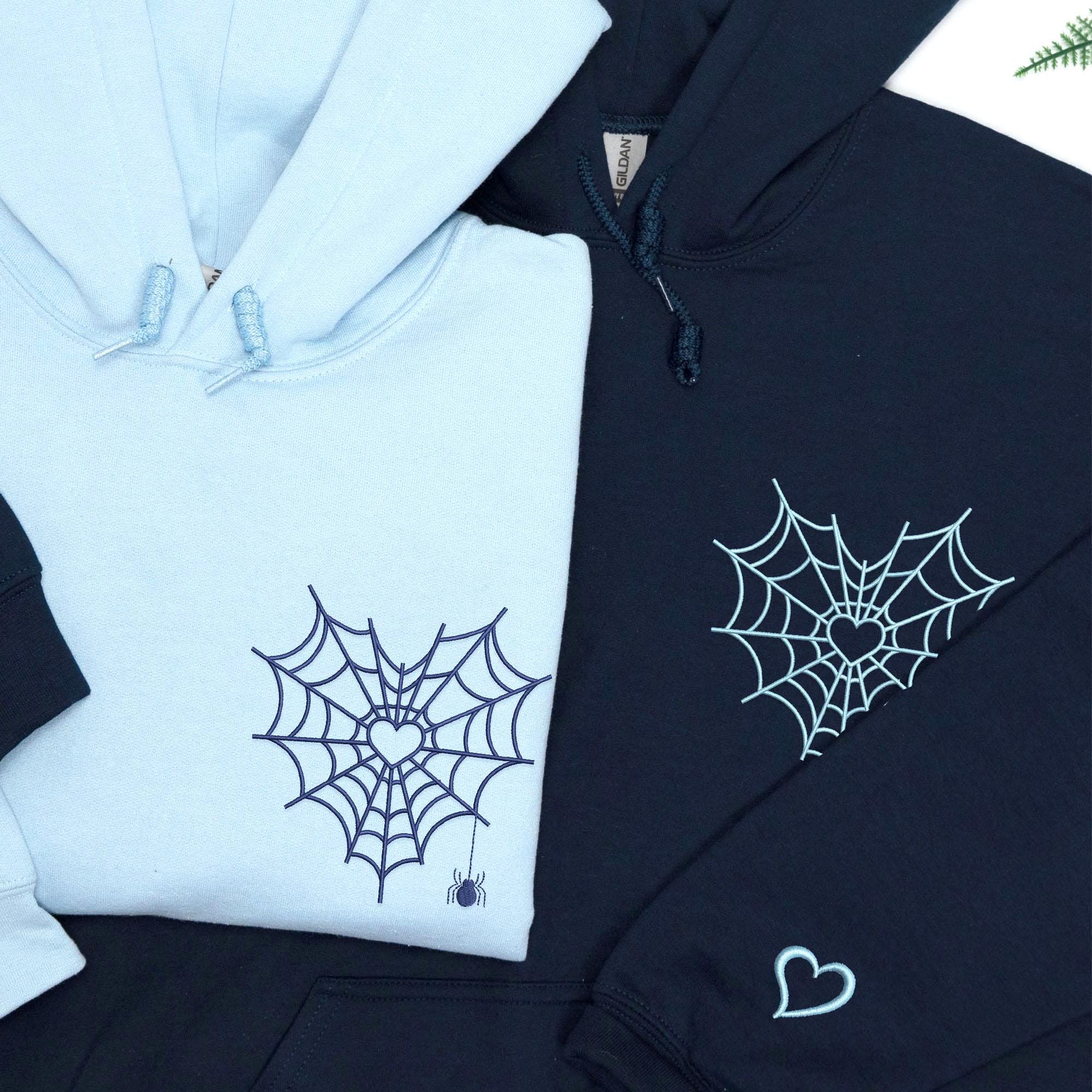 Embroidered Spider Web Heart Couple Hoodie - Halloween Valentine's Day Matching Sweatshirts