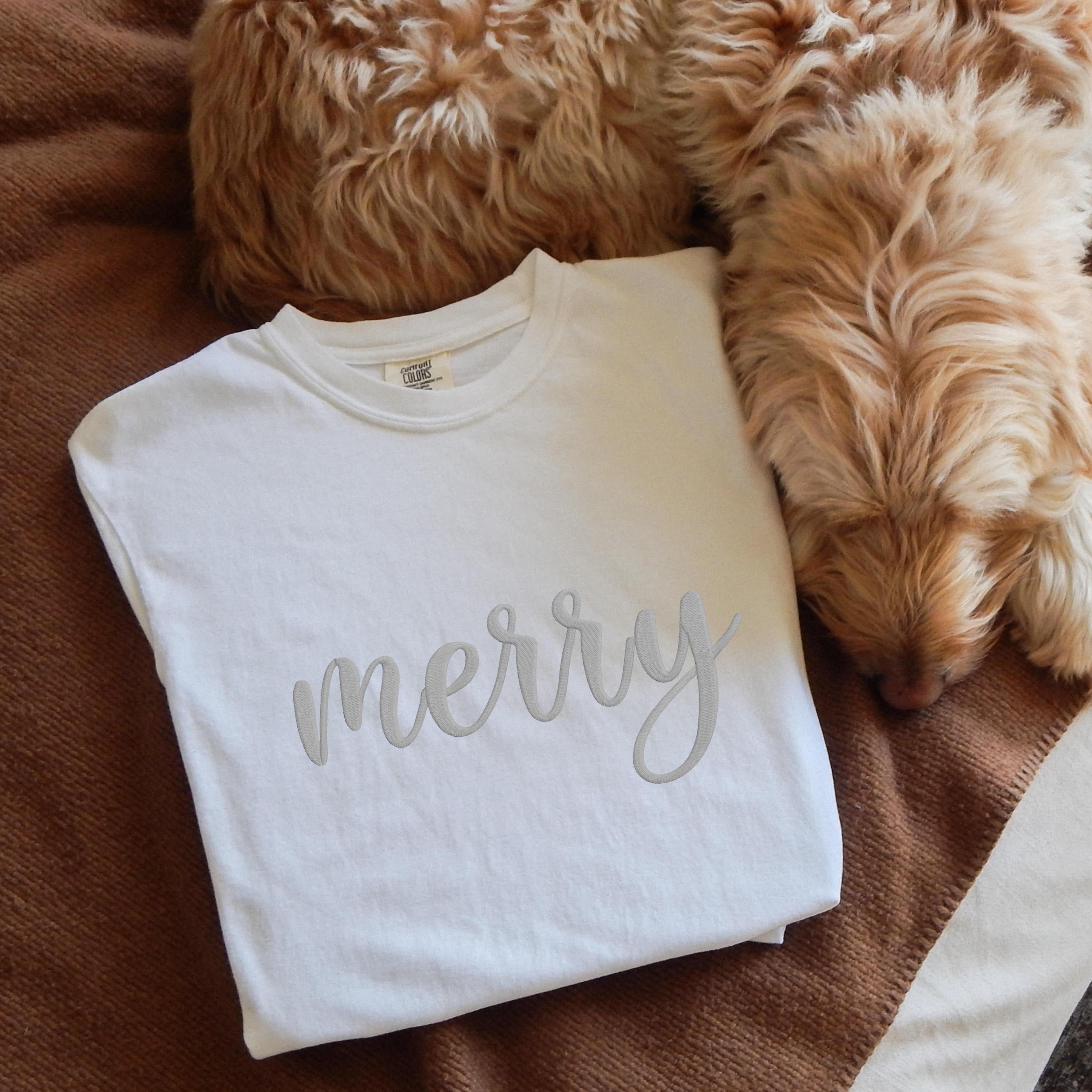 Merry Christmas Embroidered Comfort Colors Shirt: Unisex Holiday Tee