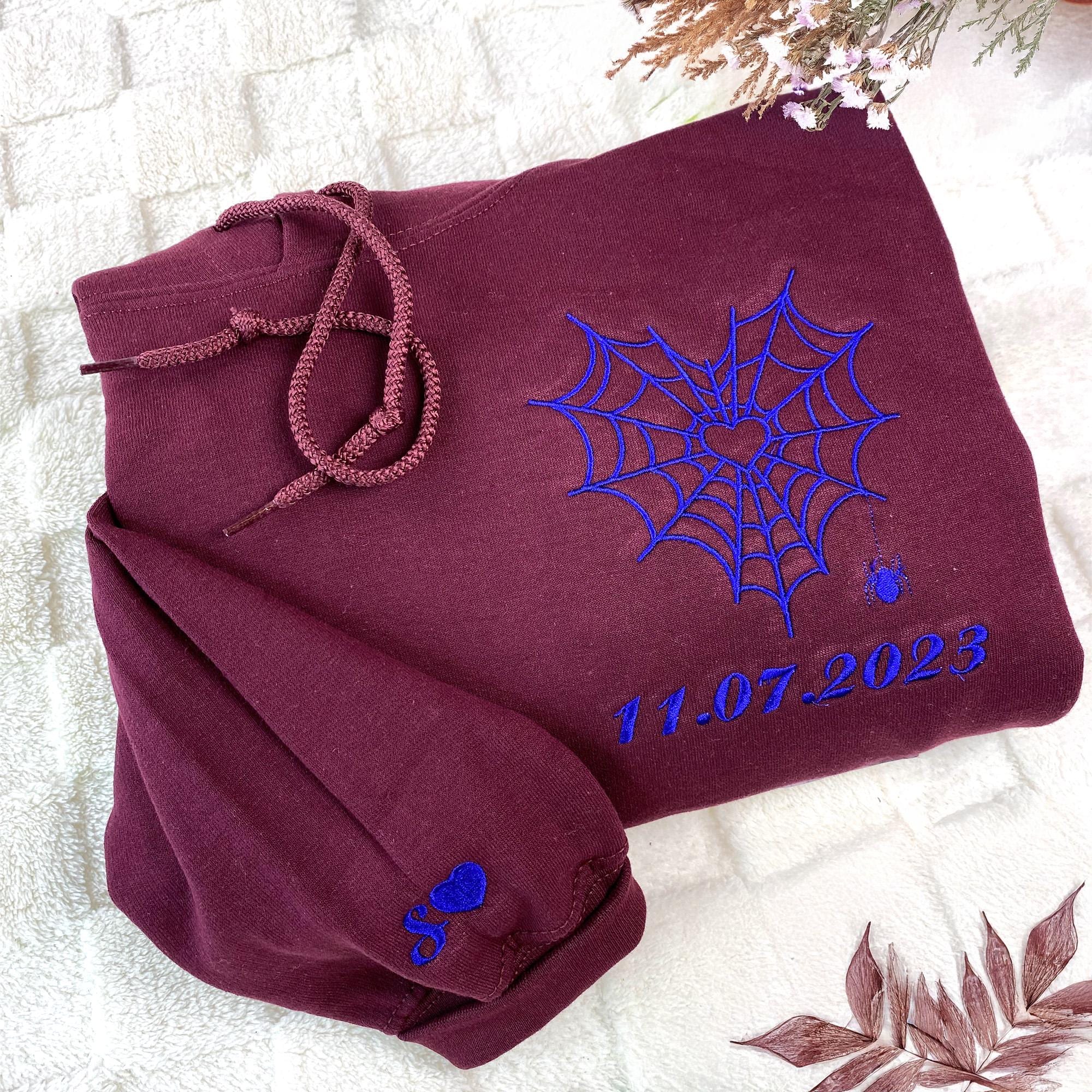 Embroidered Spider Web Heart Couple Hoodie - Halloween Valentine's Day Matching Sweatshirts