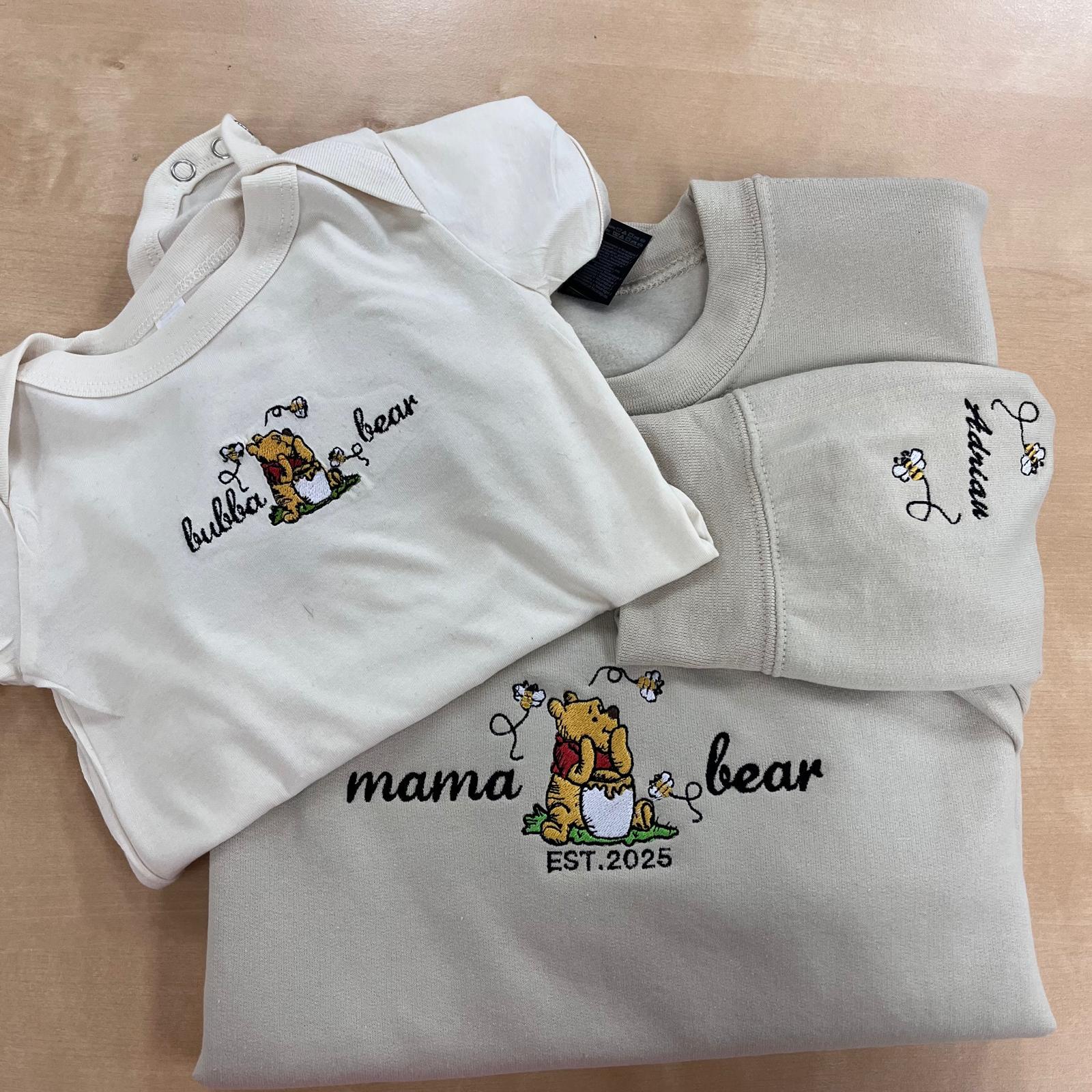 Embroidered Mama Sweatshirt, Personalized Embroidered Mama Bear Shirt With Kids Names Sleeve, Best Mom gift, Custom embroidery disney tshirt