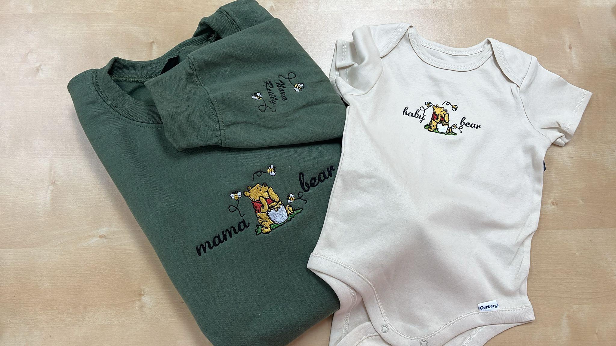 Embroidered Mama Sweatshirt, Personalized Embroidered Mama Bear Shirt With Kids Names Sleeve, Best Mom gift, Custom embroidery disney tshirt