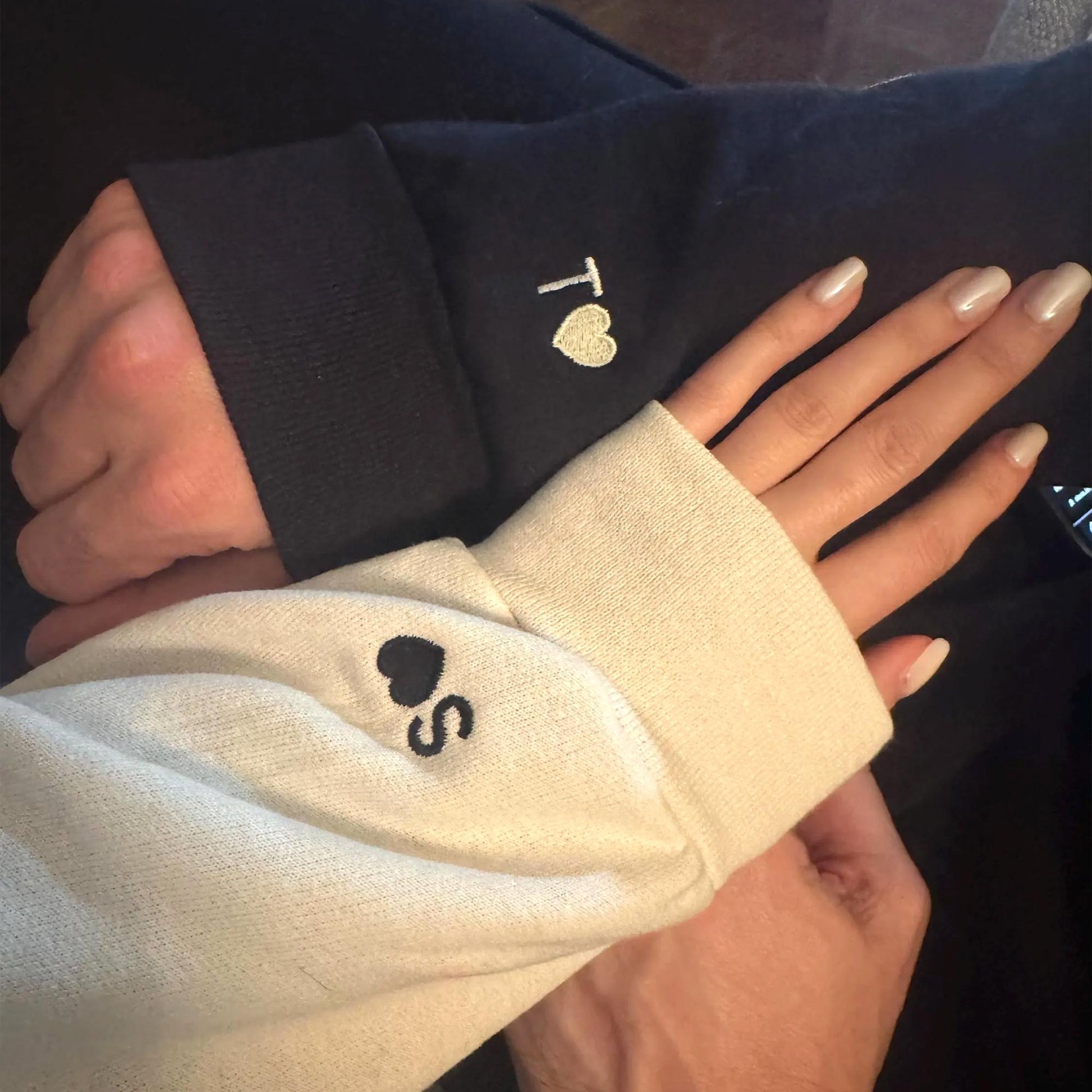 Custom Embroidered Sweatshirt or Hoodie - Custom Initials on Sleeve Hoodie for Boyfriend - Matching Couple Hoodies - 1st Anniversary Gift
