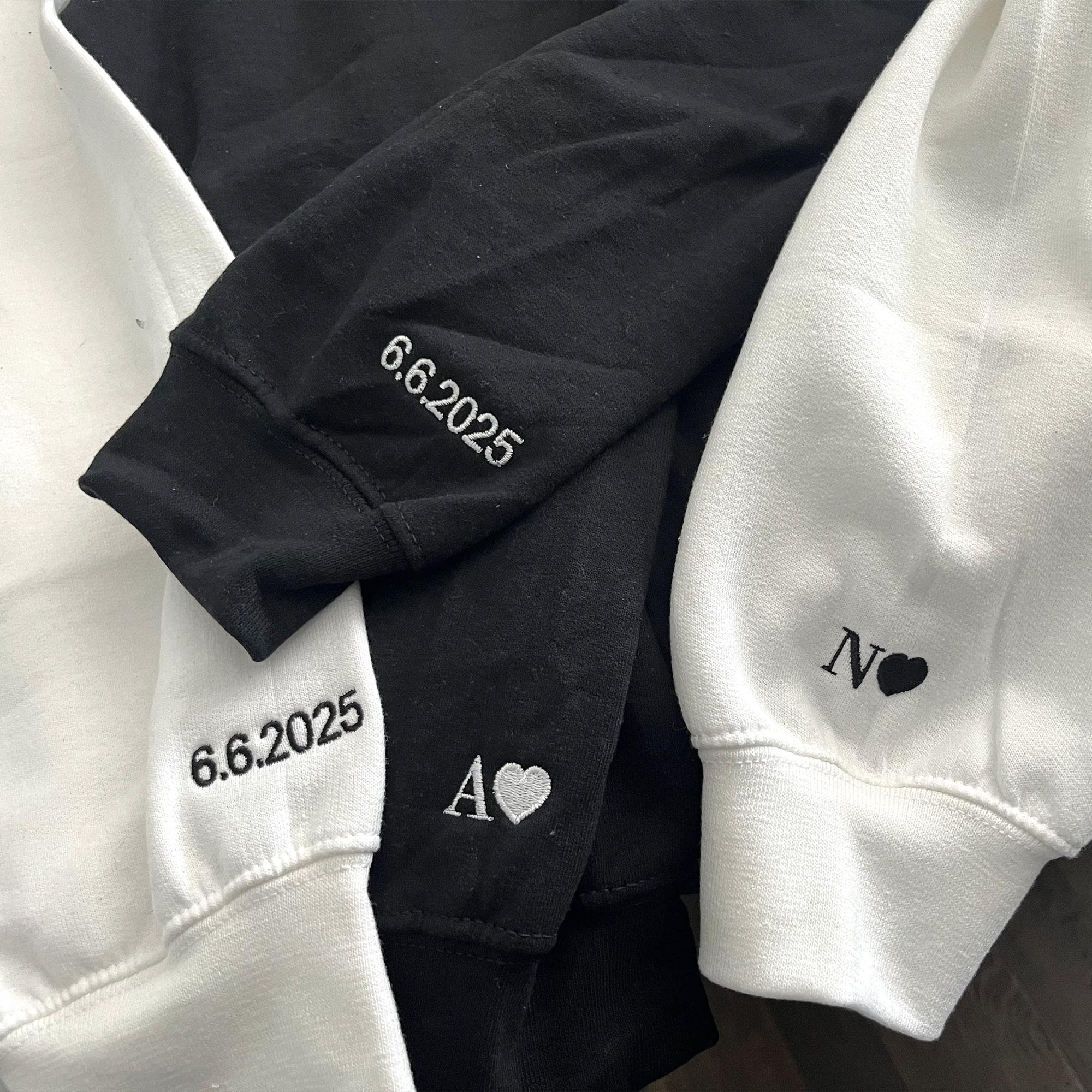 Custom Embroidered Sweatshirt or Hoodie - Custom Initials on Sleeve Hoodie for Boyfriend - Matching Couple Hoodies - 1st Anniversary Gift