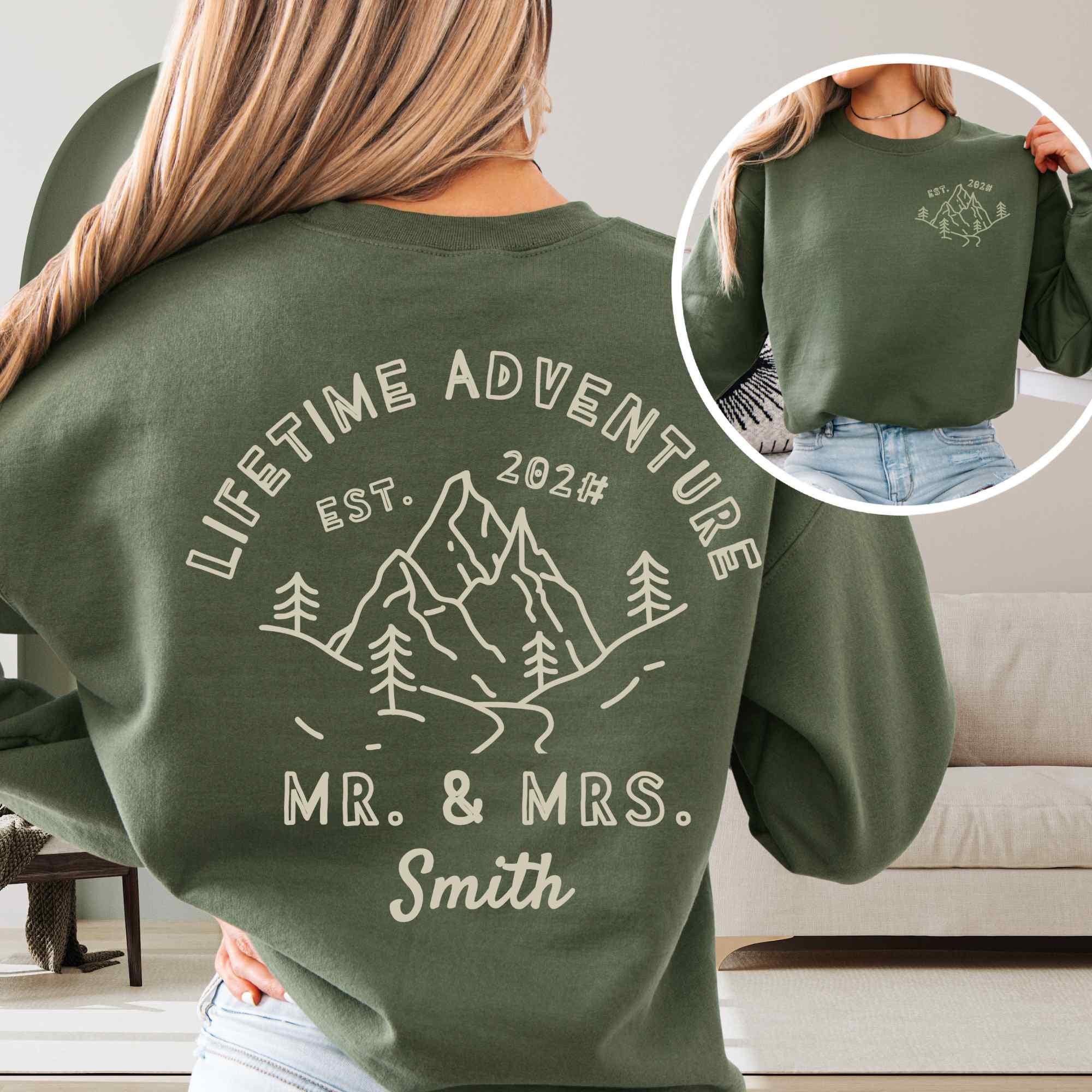Lifetime Adventure matching mr mrs hoodie, mountain lakeview couples hoodie, husband and wife newlywed sweatshirt gift set, wedding sweater