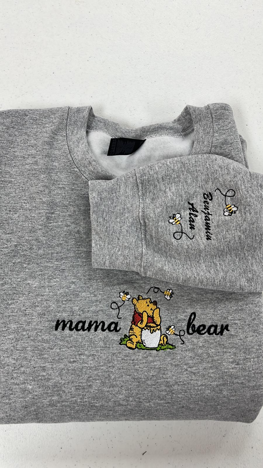 Embroidered Mama Sweatshirt, Personalized Embroidered Mama Bear Shirt With Kids Names Sleeve, Best Mom gift, Custom embroidery disney tshirt