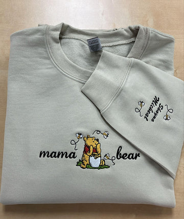Embroidered Mama Sweatshirt, Personalized Embroidered Mama Bear Shirt With Kids Names Sleeve, Best Mom gift, Custom embroidery disney tshirt