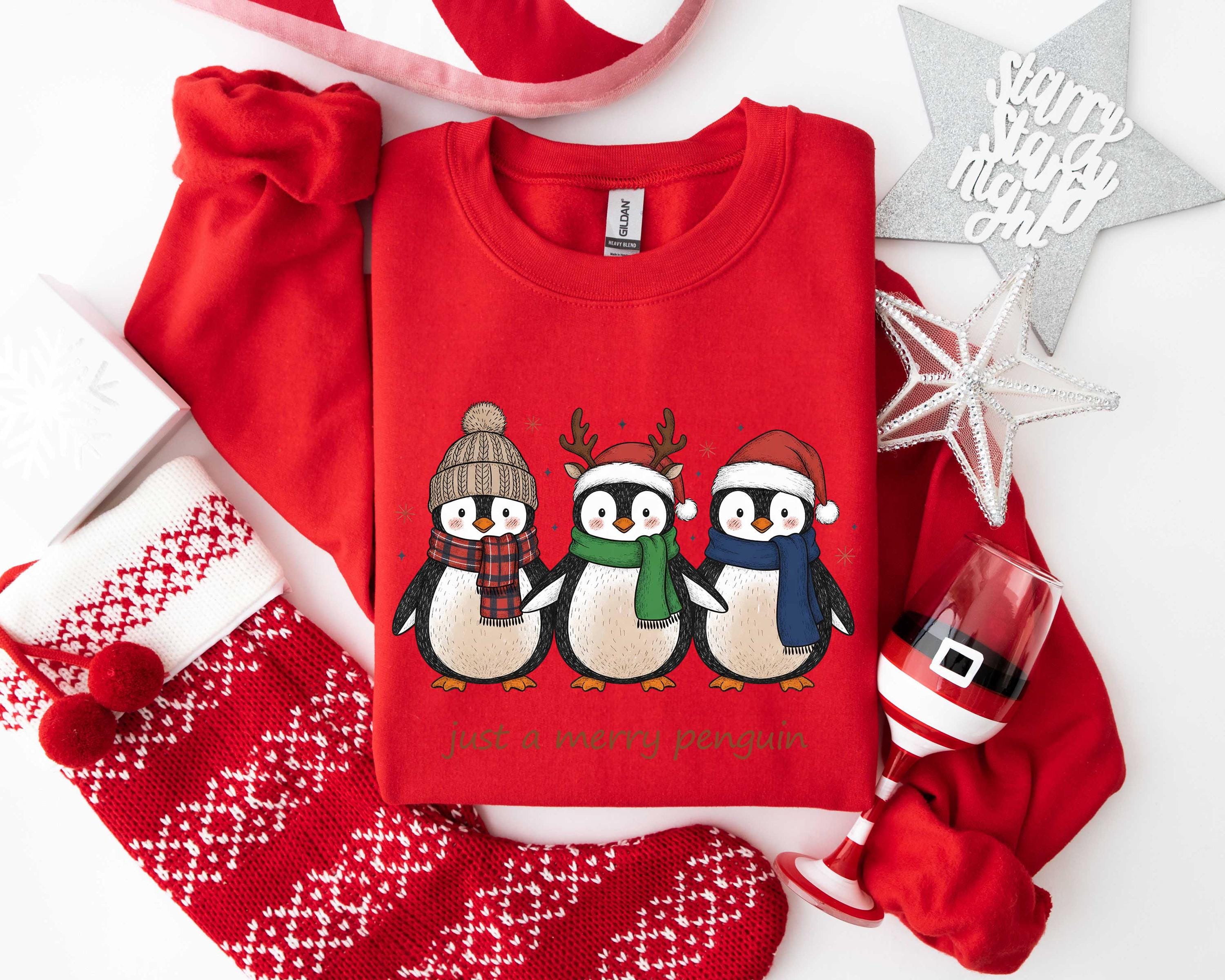 Just A Merry Penguin Shirt, Christmas Shirt, Funny Christmas Cozy Winter Animal Shirt, Cute Holiday Xmas Shirt, Merry Penguin Tee, Christmas