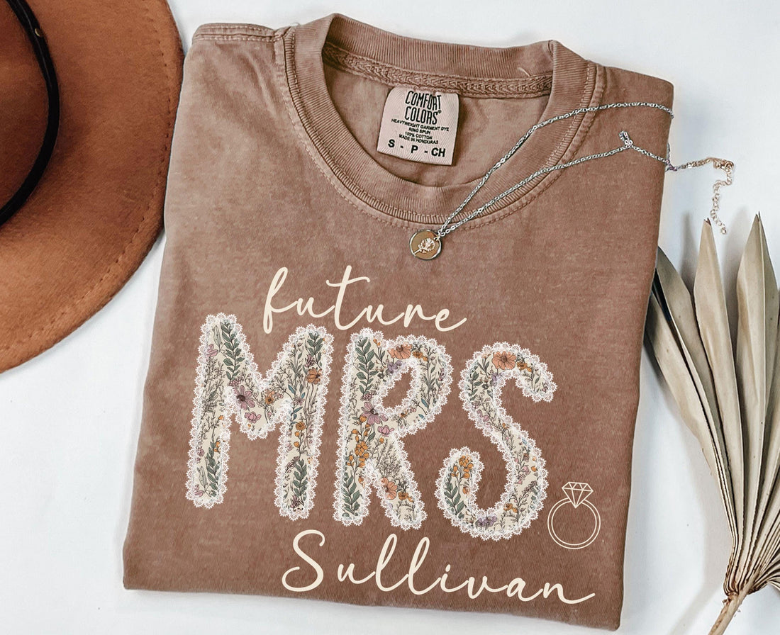 Comfort Colors Future Mrs Shirt, Custom Last Name Bride to Be Tshirt, Personalized Engagement Gift for Bride, Bridal Shower Tee Gift for Her