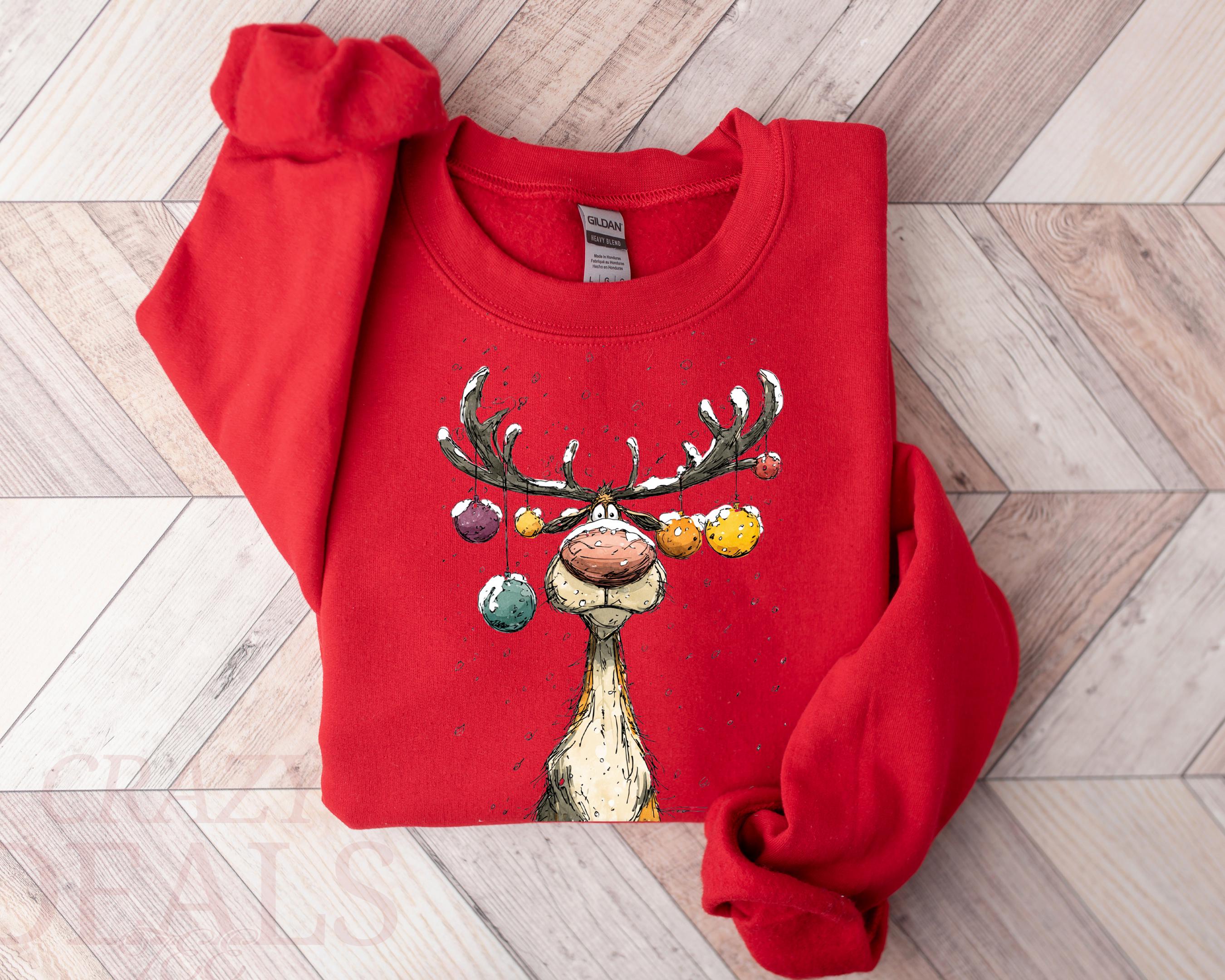 Vintage Reindeer Sweatshirt, Cute Christmas Sweatshirt, Retro Reindeer Sweatshirt, Merry Christmas Sweatshirt, Christmas Reindeer Sweatshirt