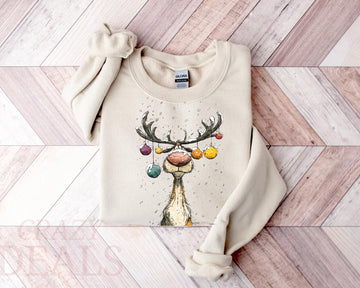 Vintage Reindeer Sweatshirt, Cute Christmas Sweatshirt, Retro Reindeer Sweatshirt, Merry Christmas Sweatshirt, Christmas Reindeer Sweatshirt