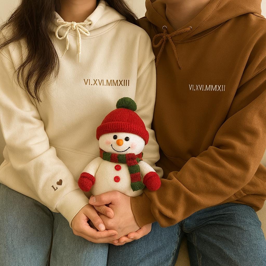 Personalized Embroidered Couple Matching Hoodie Roman Numeral Hoodie Couple Hoodies GIft Anniversary Gift Anniversary Gift for Her