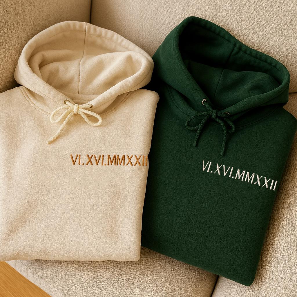 Personalized Embroidered Couple Matching Hoodie Roman Numeral Hoodie Couple Hoodies GIft Anniversary Gift Anniversary Gift for Her