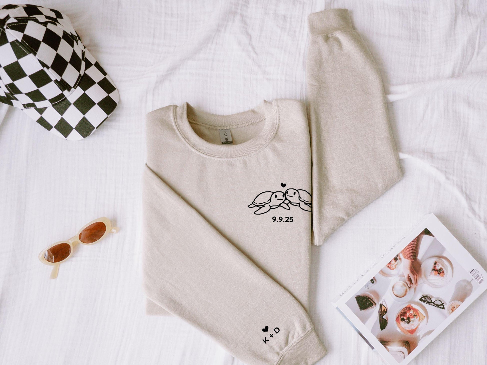 Matching Couples Sweatshirt, Custom Embroidered Turtle Sweatshirt, Gift for Couples, 1st Anniversary Gift, Engagement Gift, Date Shirt