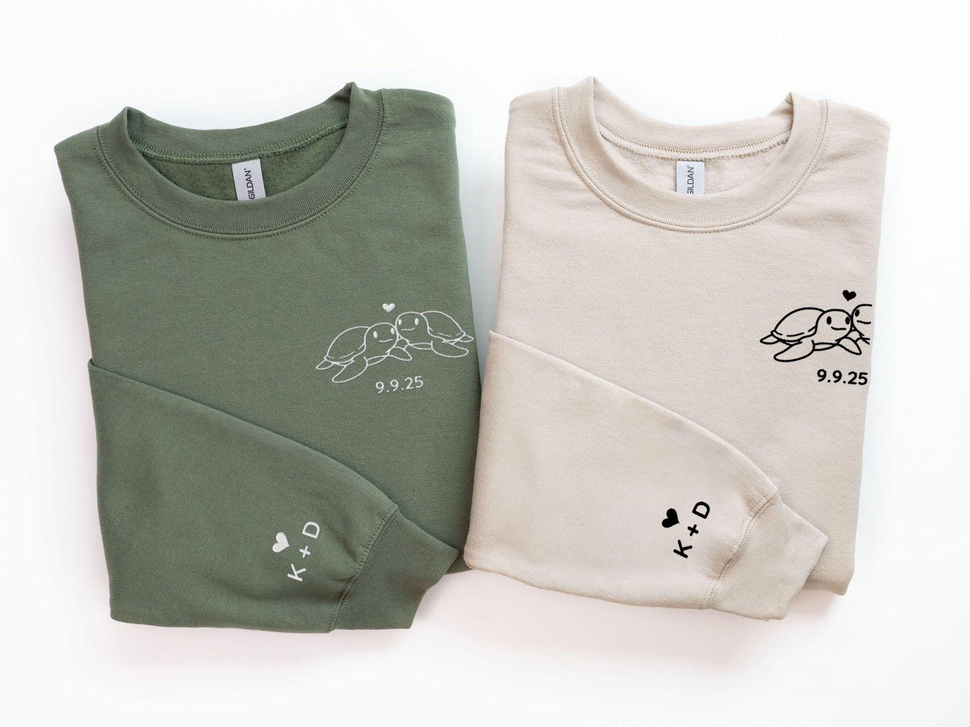 Matching Couples Sweatshirt, Custom Embroidered Turtle Sweatshirt, Gift for Couples, 1st Anniversary Gift, Engagement Gift, Date Shirt